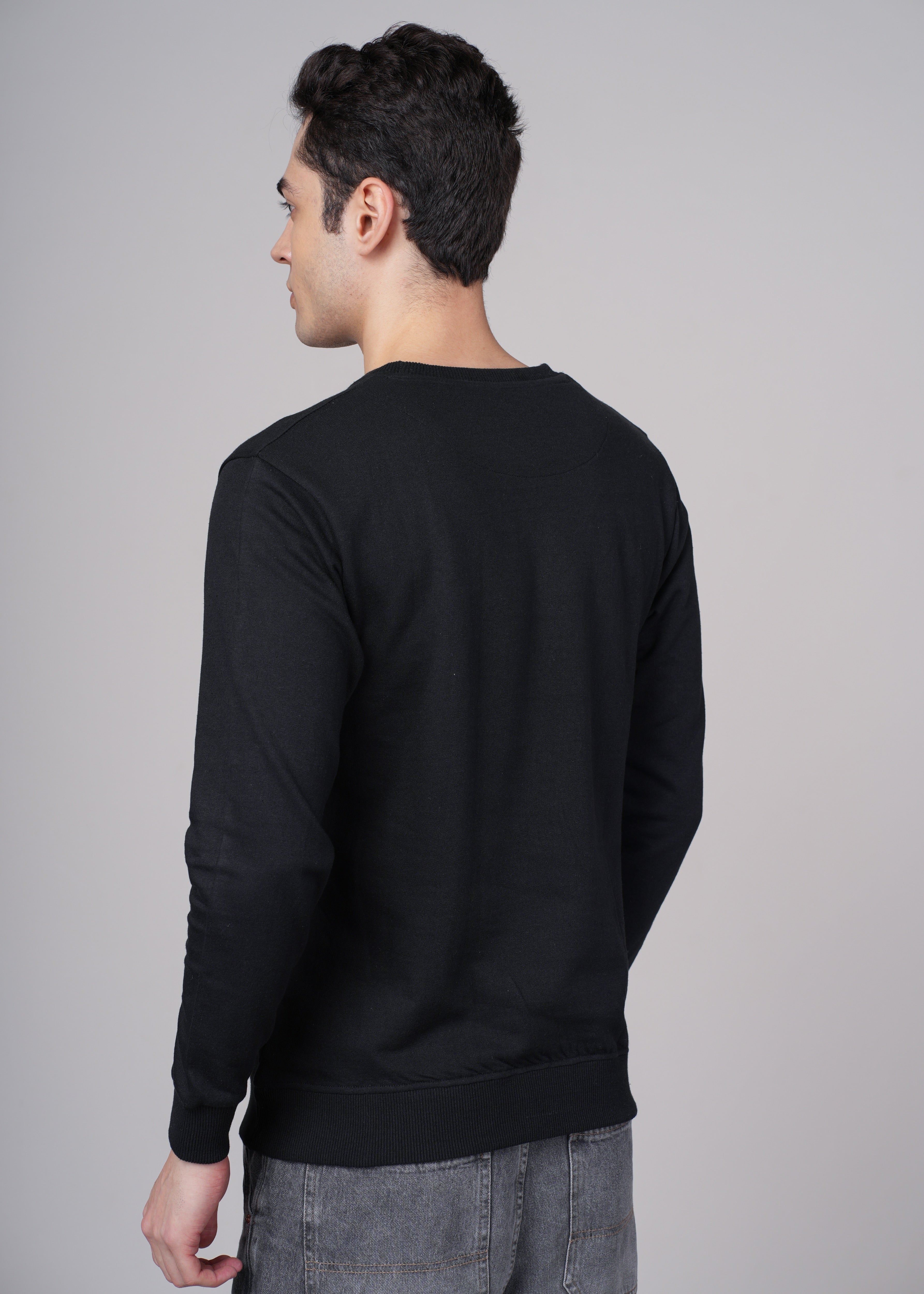 Men Black Cotton Regular Sweatshirt