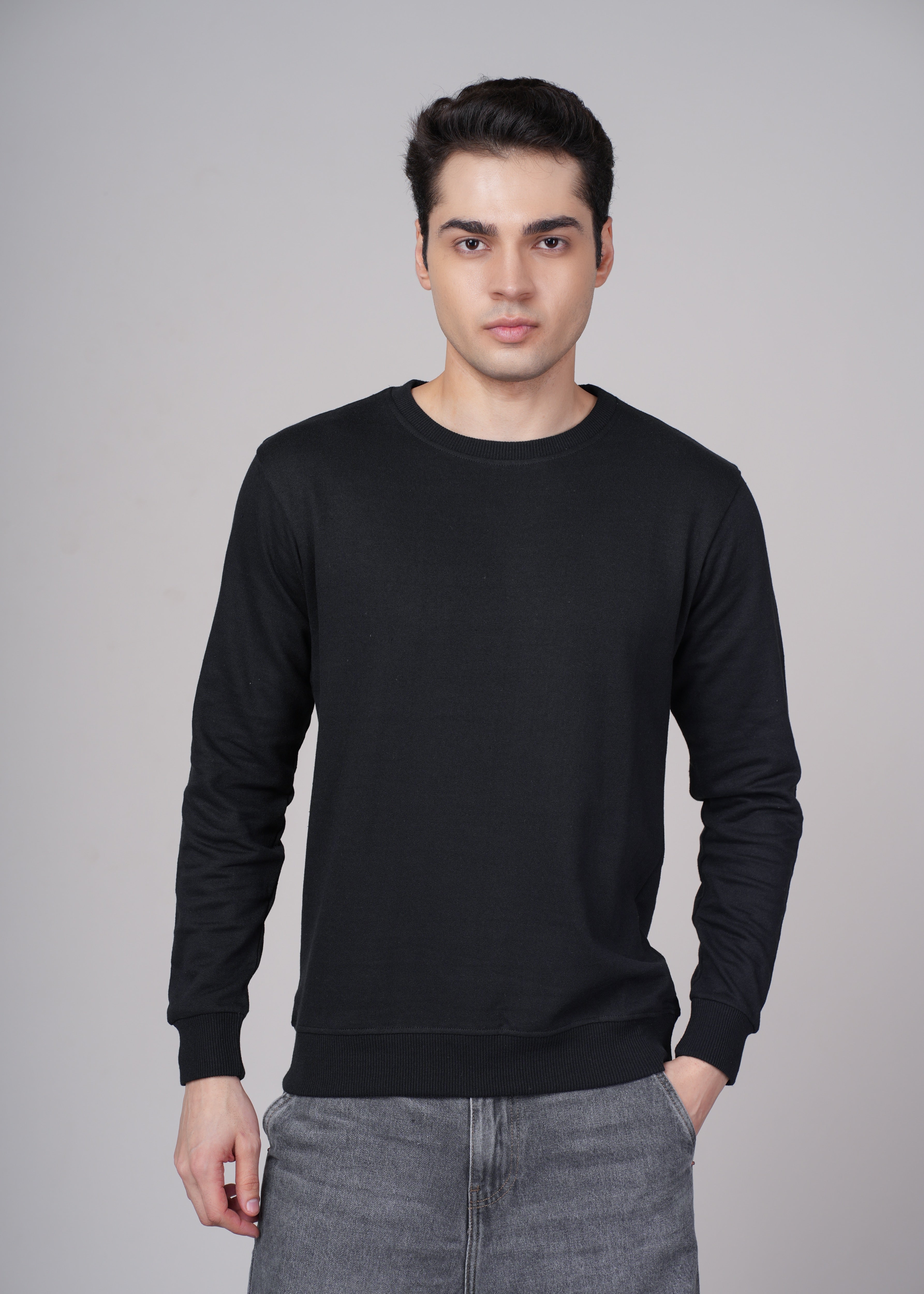 Men Black Cotton Regular Sweatshirt