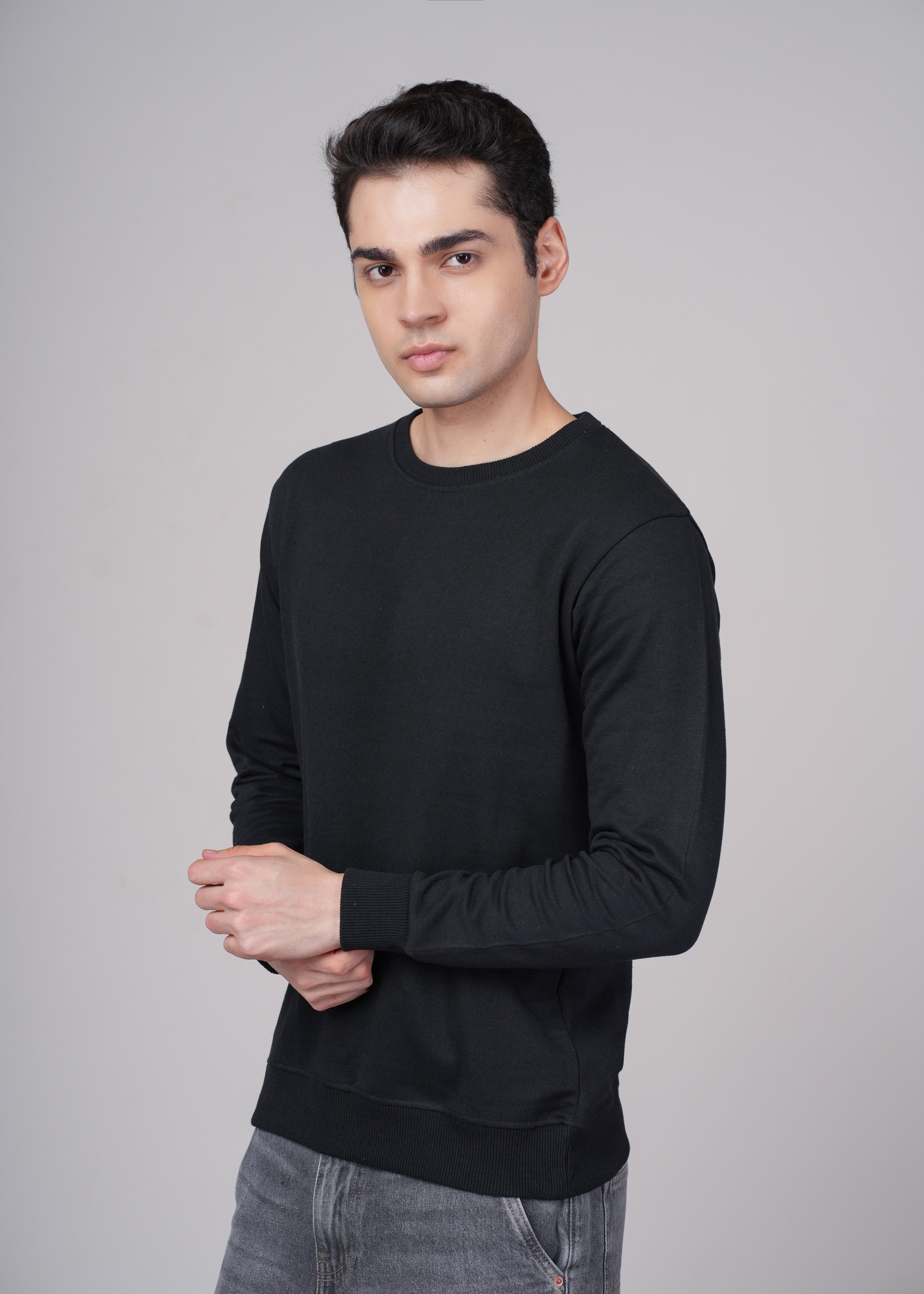 Men Black Cotton Regular Sweatshirt