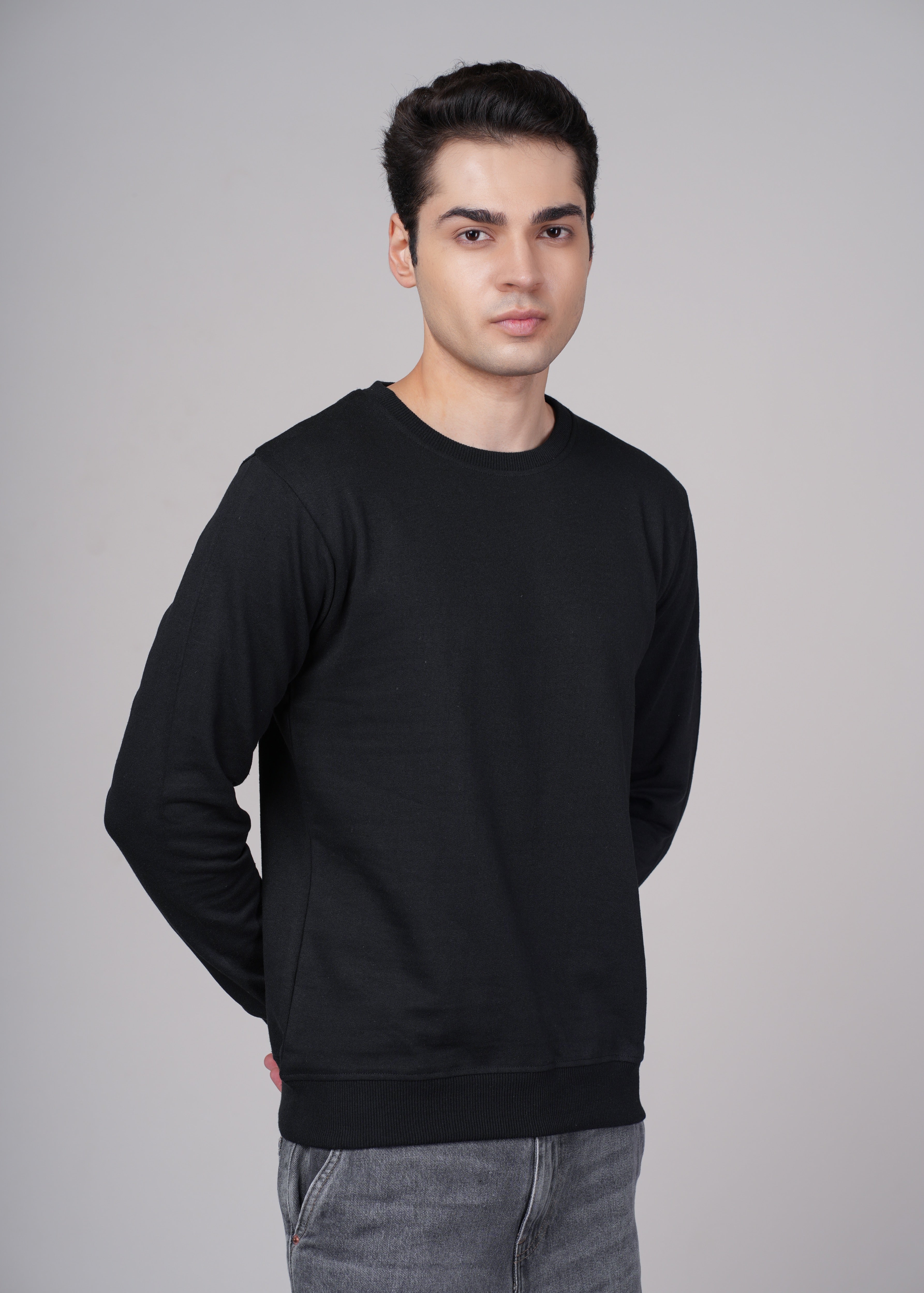 Men Black Cotton Regular Sweatshirt