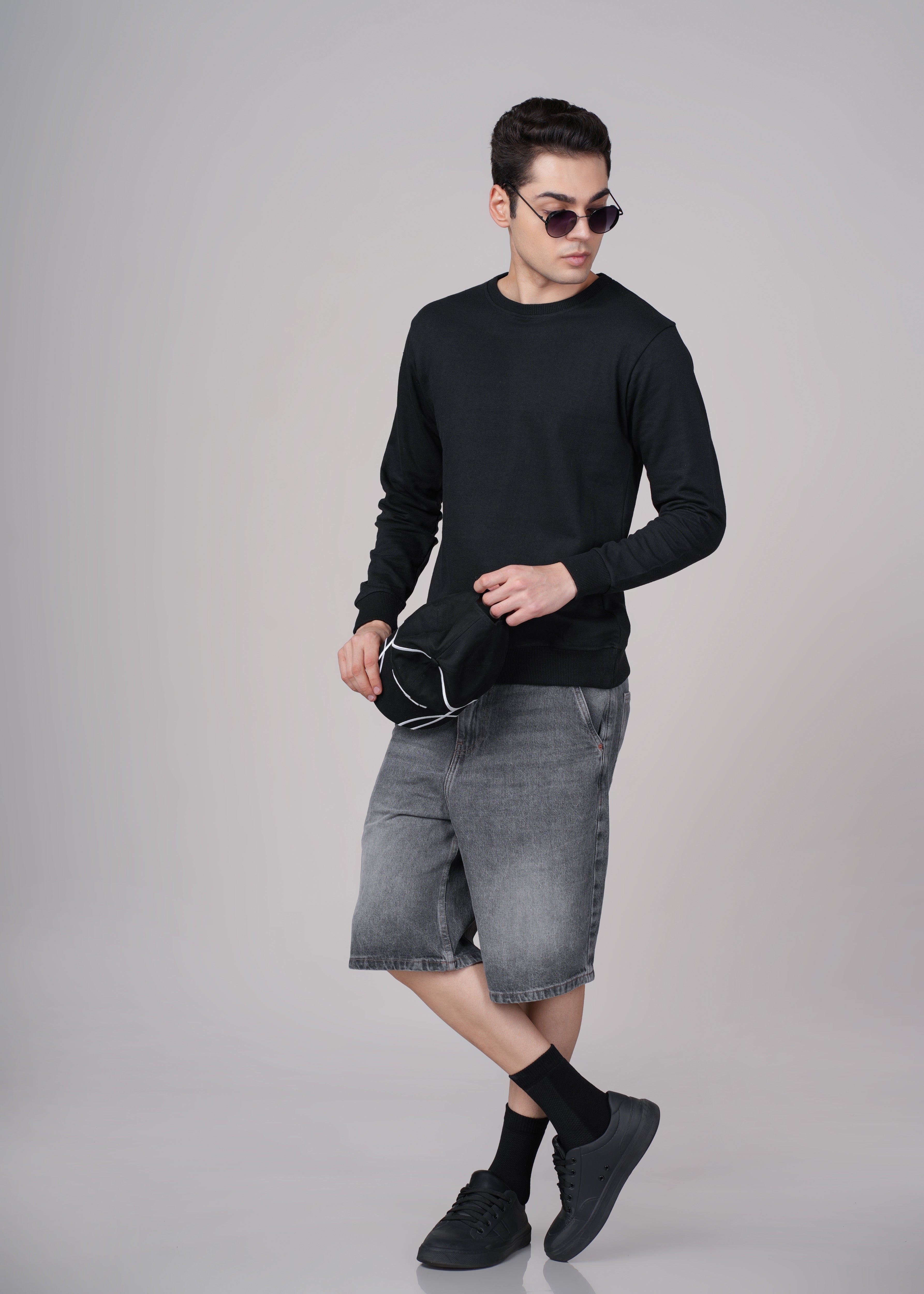 Men Black Cotton Regular Sweatshirt