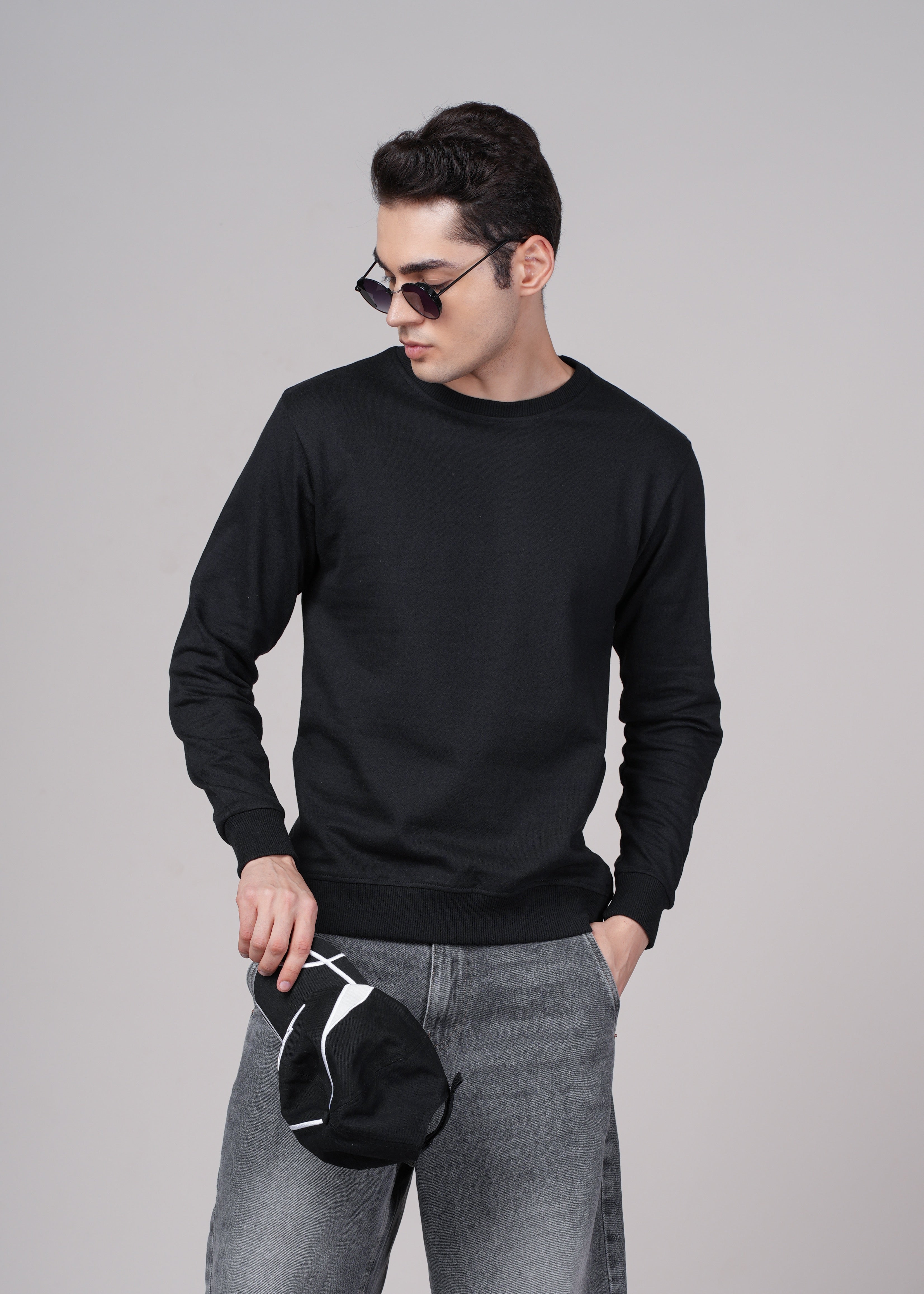 Men Black Cotton Regular Sweatshirt