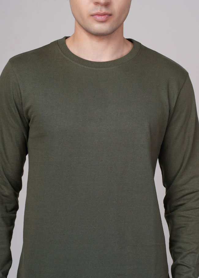 Men Olive Cotton Regular Sweatshirt