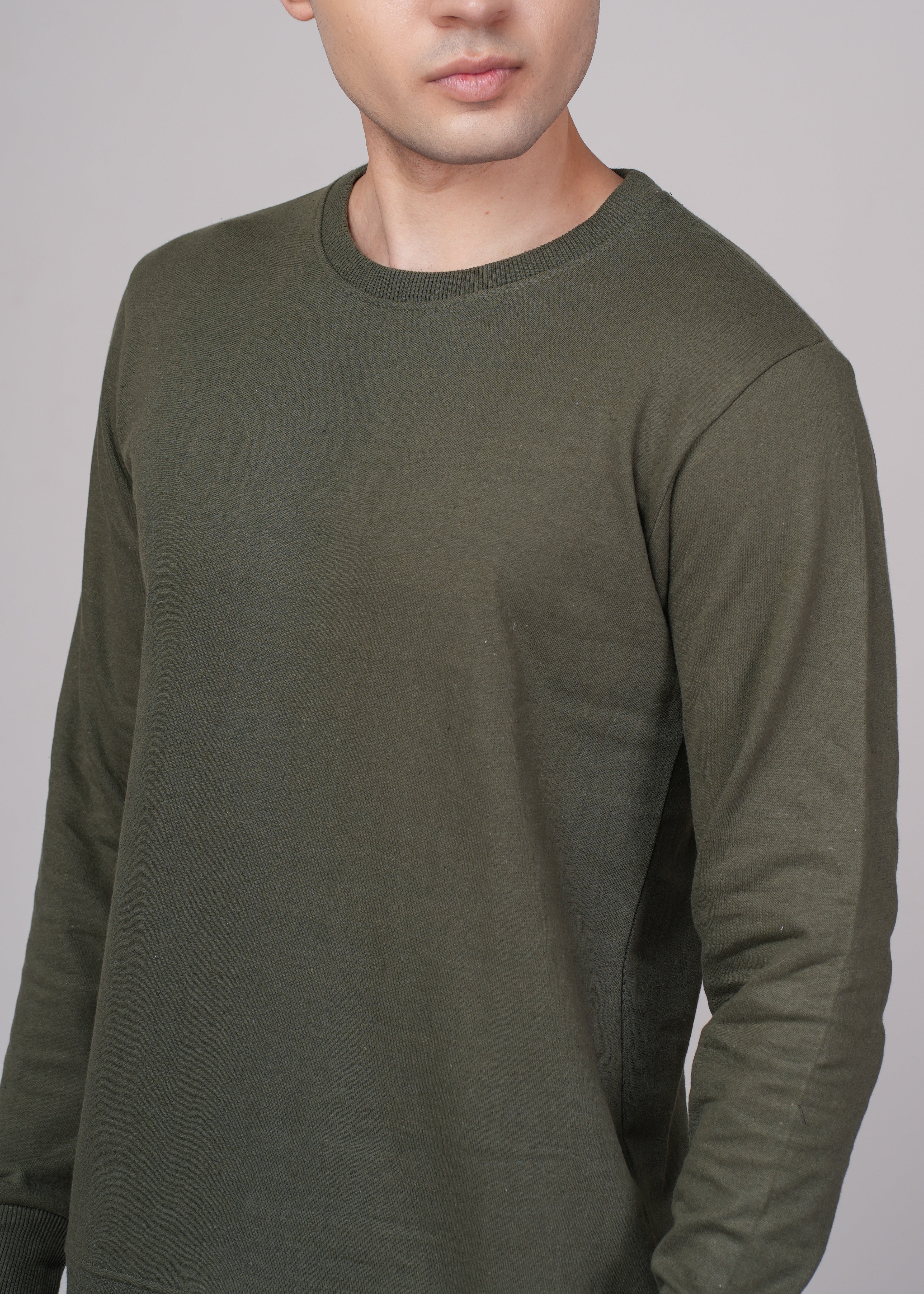 Men Olive Cotton Regular Sweatshirt
