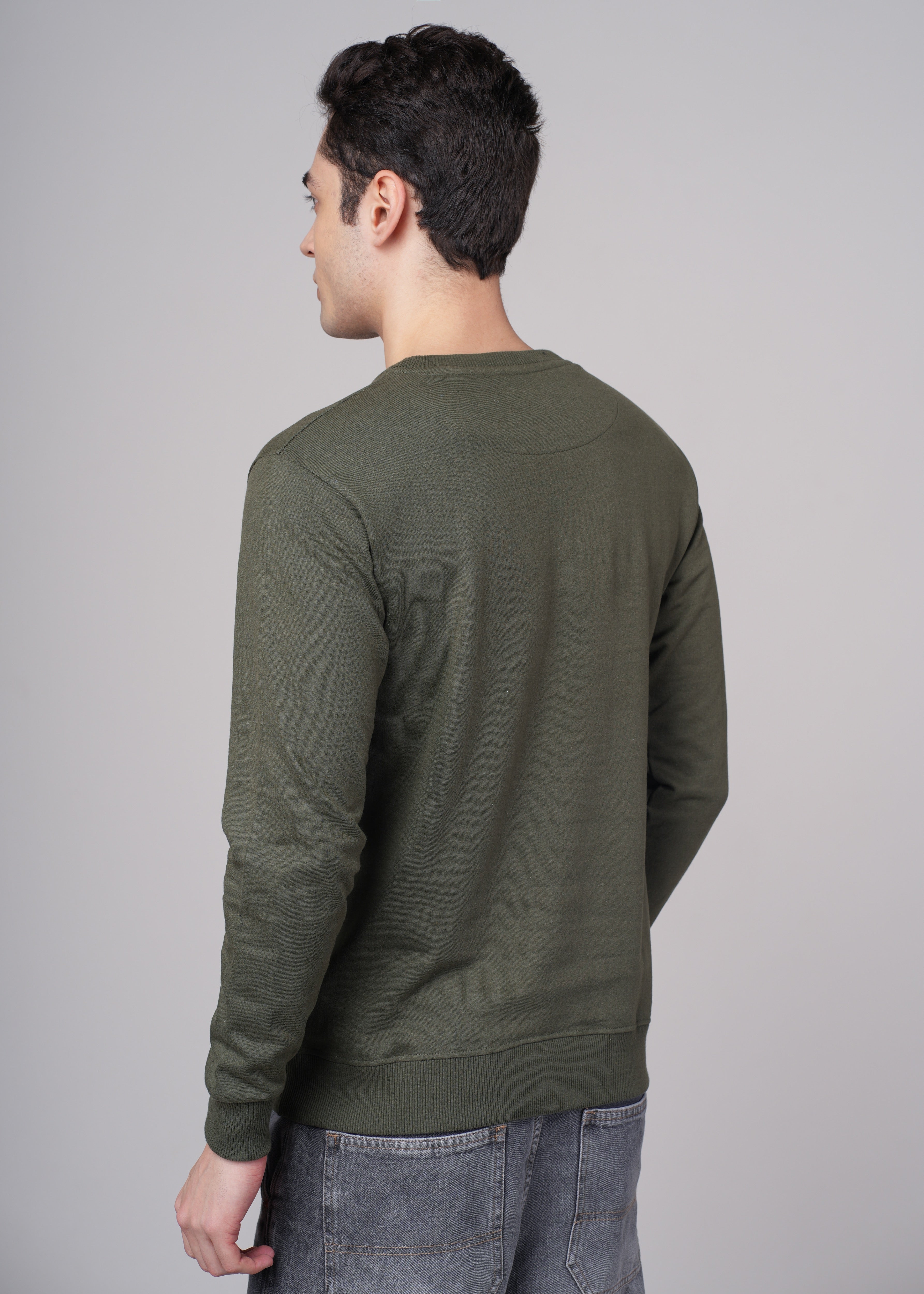 Men Olive Cotton Regular Sweatshirt