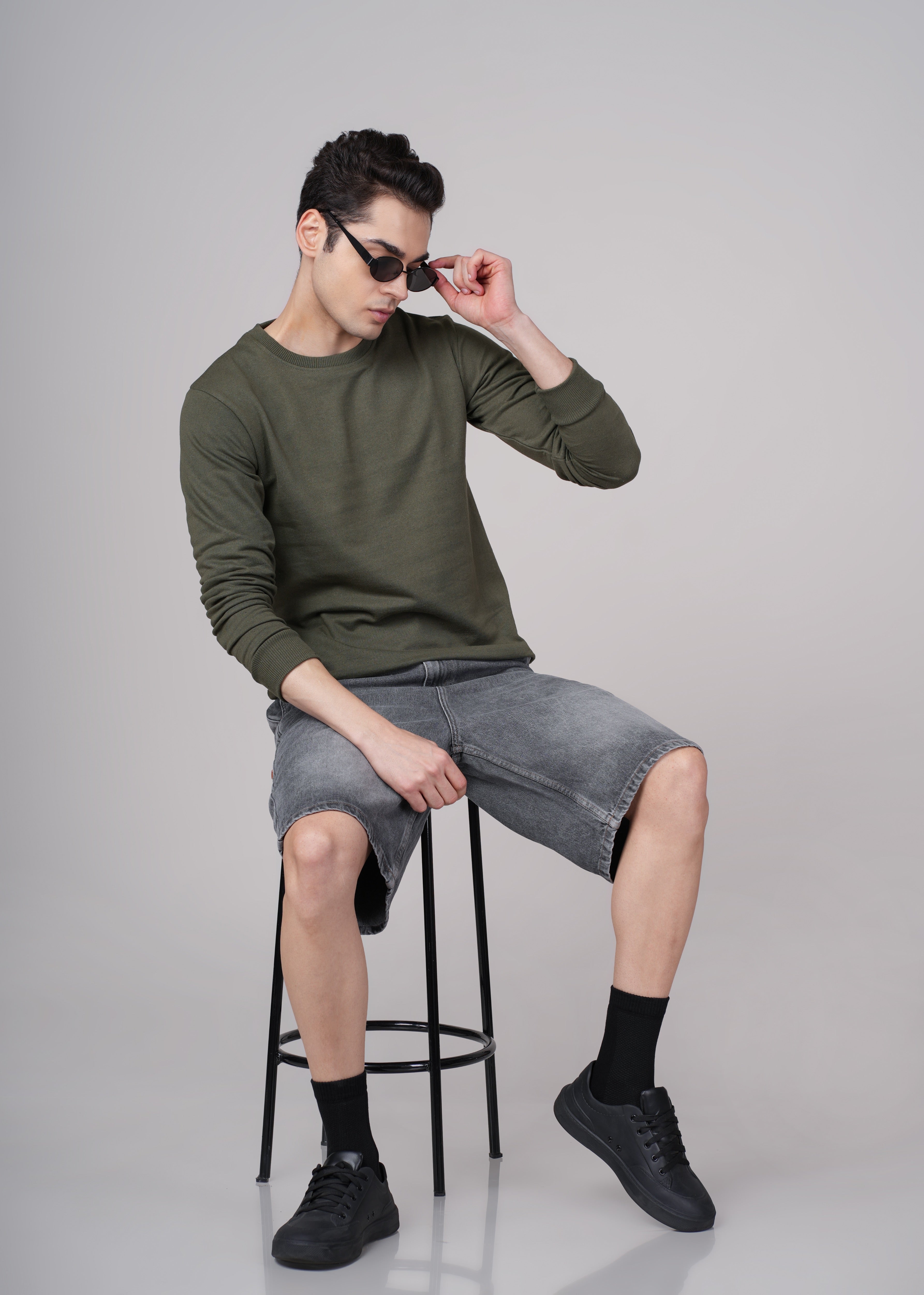 Men Olive Cotton Regular Sweatshirt