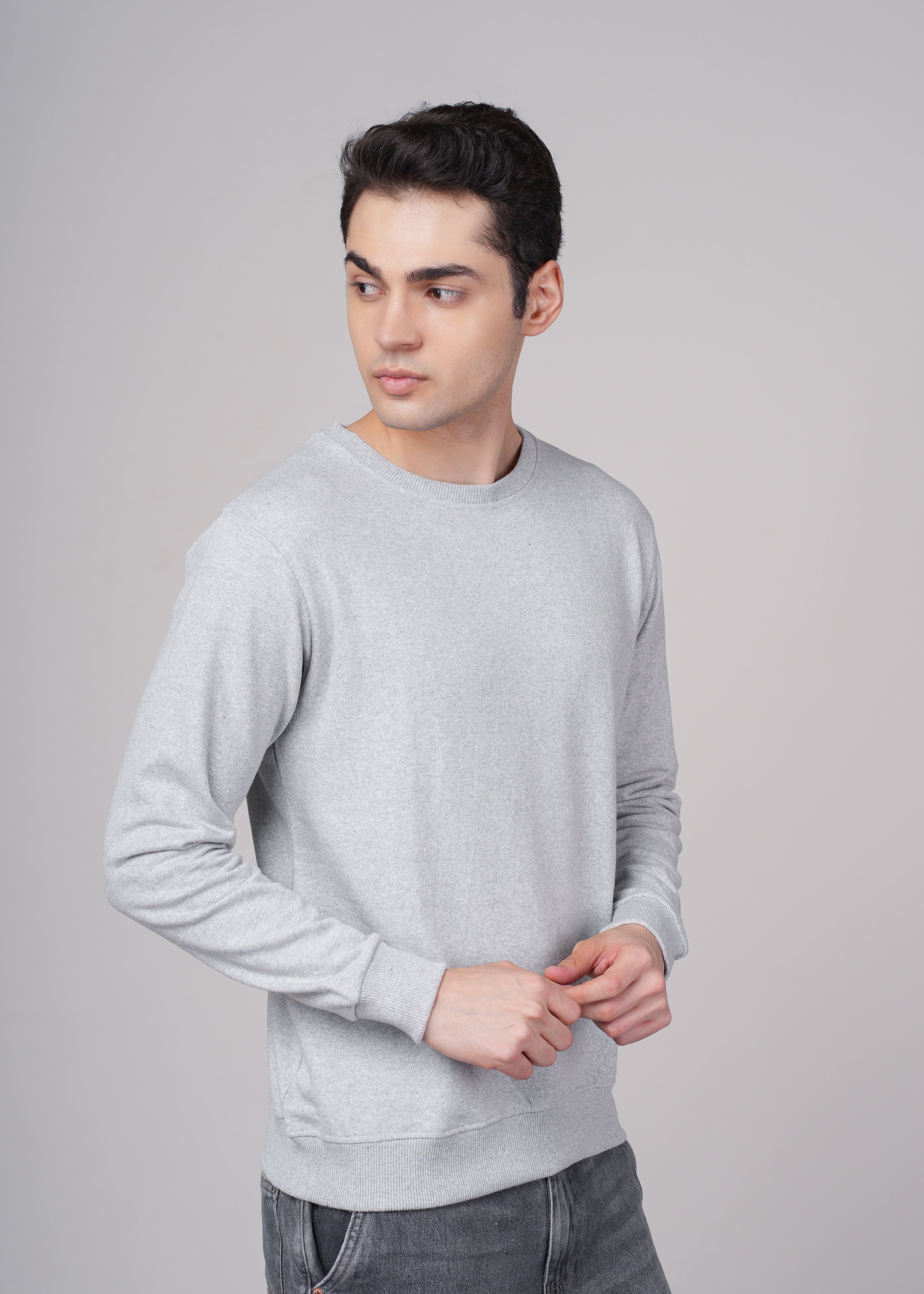 Men Grey Cotton Regular Sweatshirt