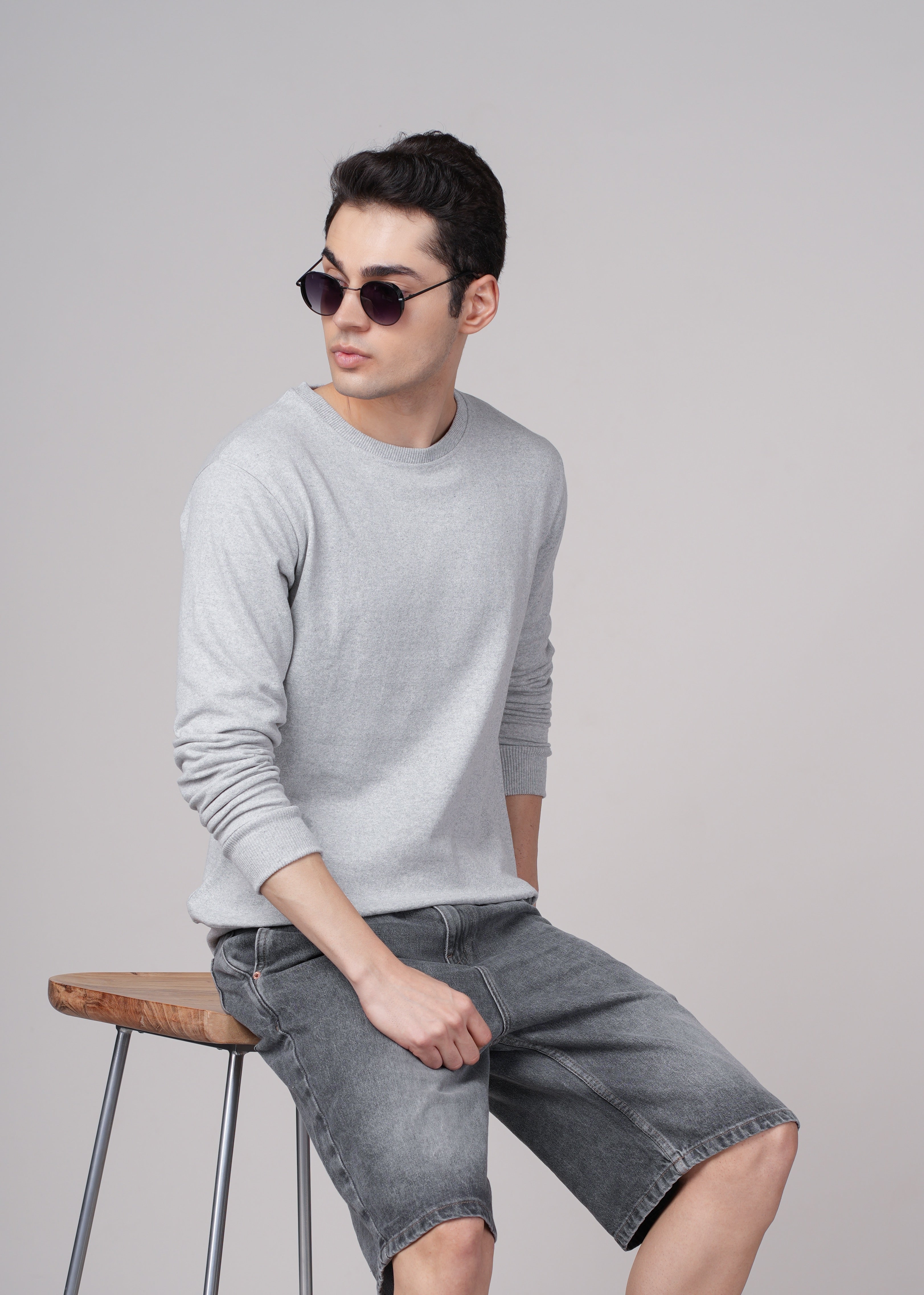 Men Grey Cotton Regular Sweatshirt