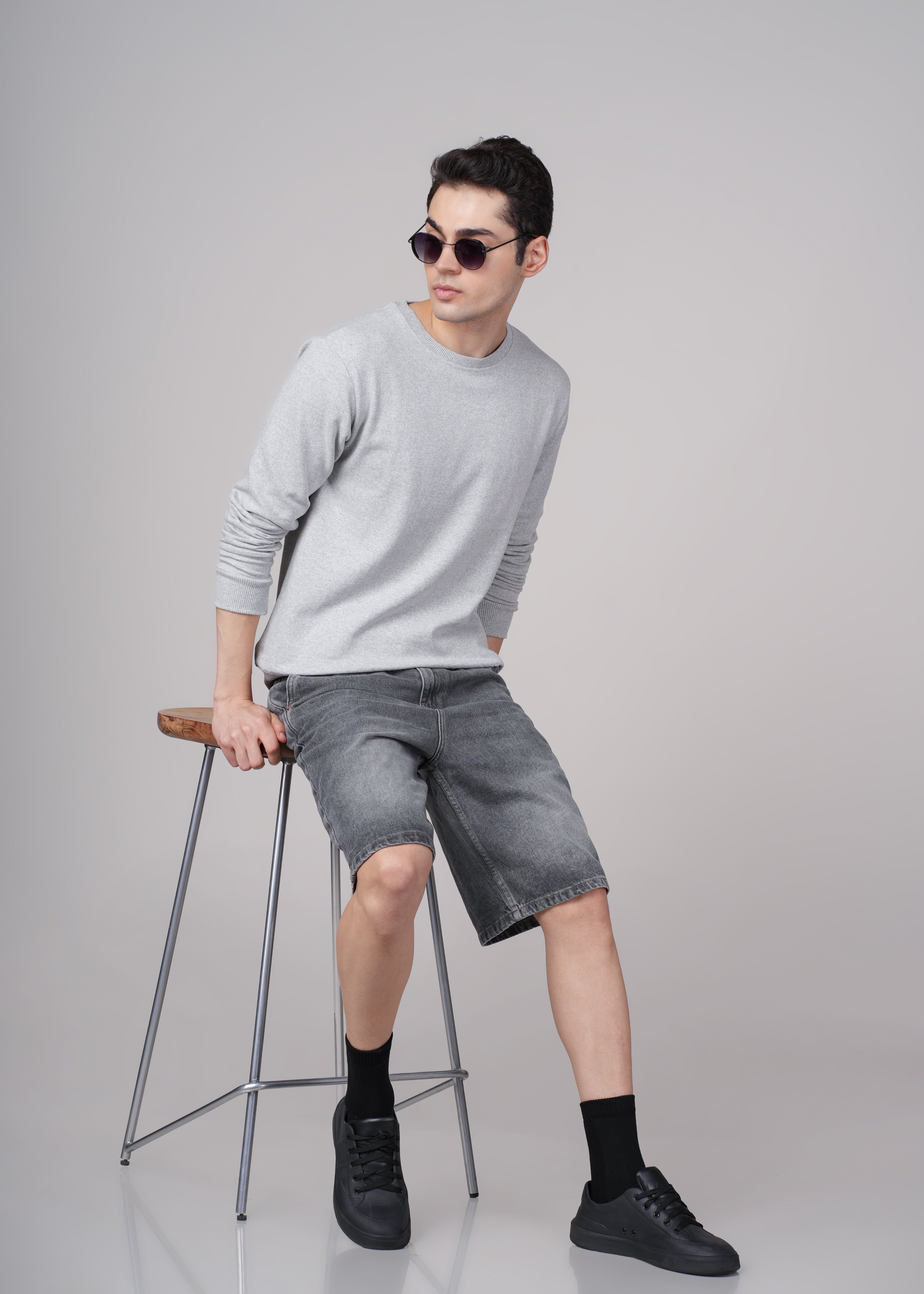 Men Grey Cotton Regular Sweatshirt