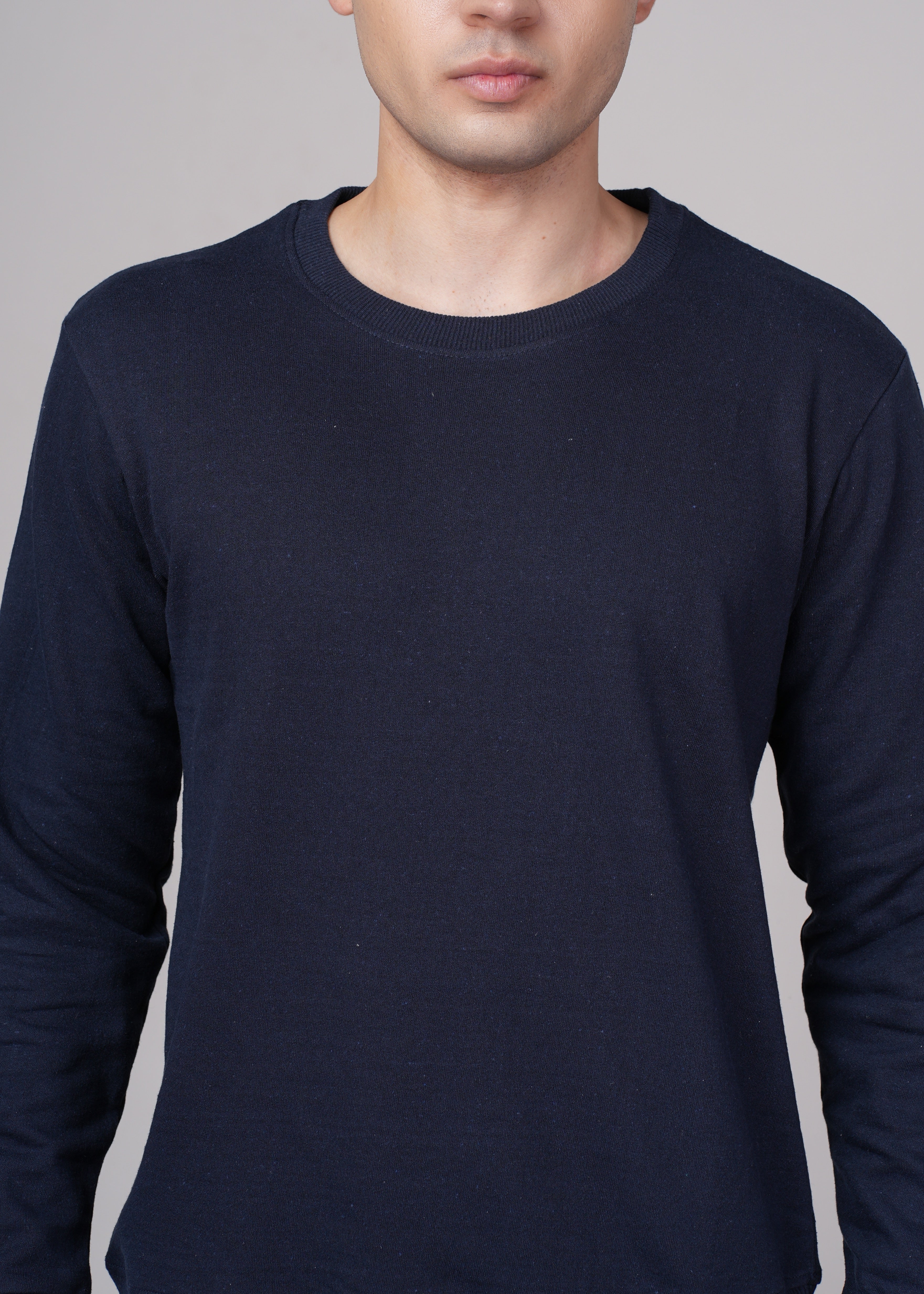 Men Navy Blue Cotton Regular Sweatshirt
