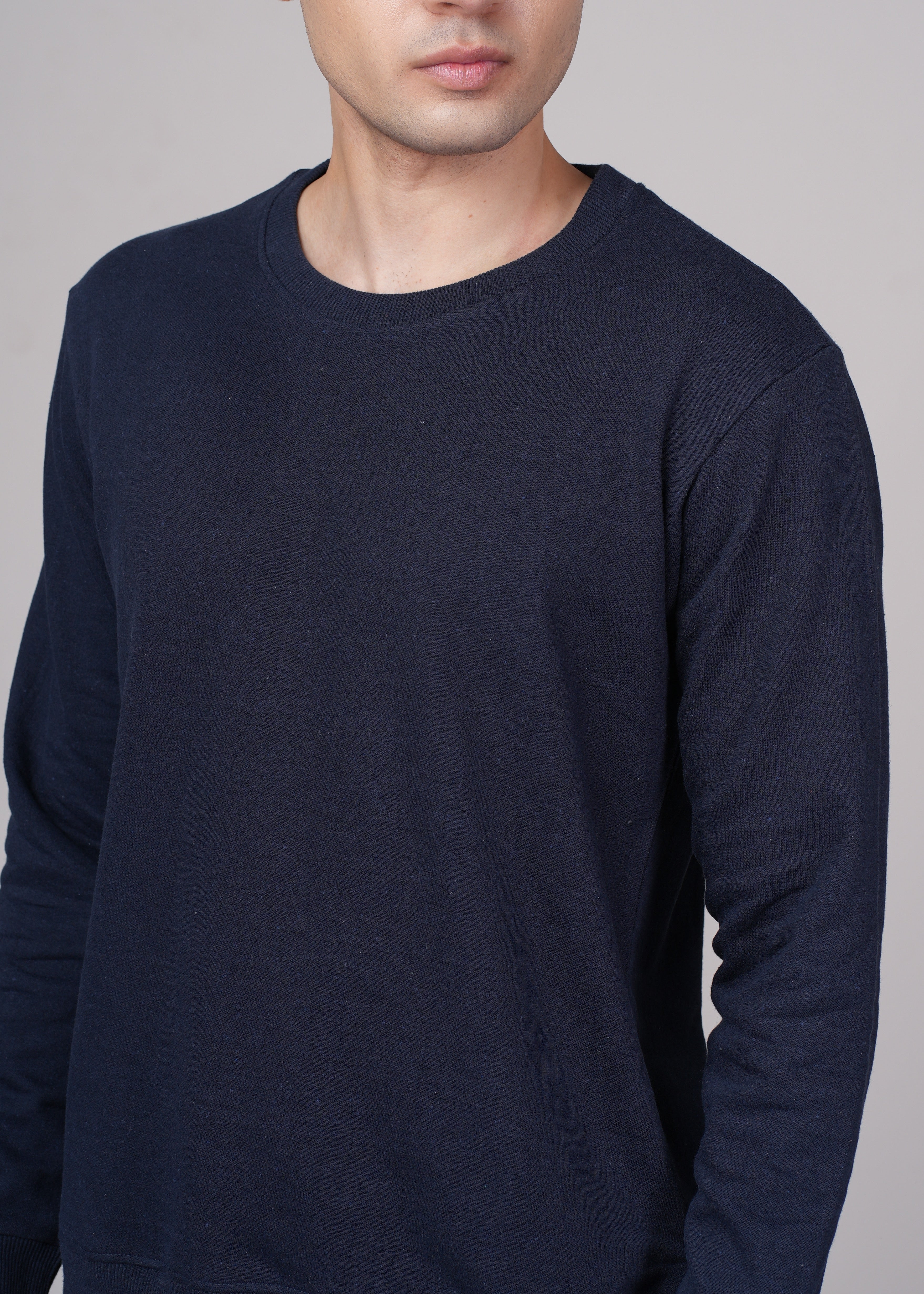 Men Navy Blue Cotton Regular Sweatshirt