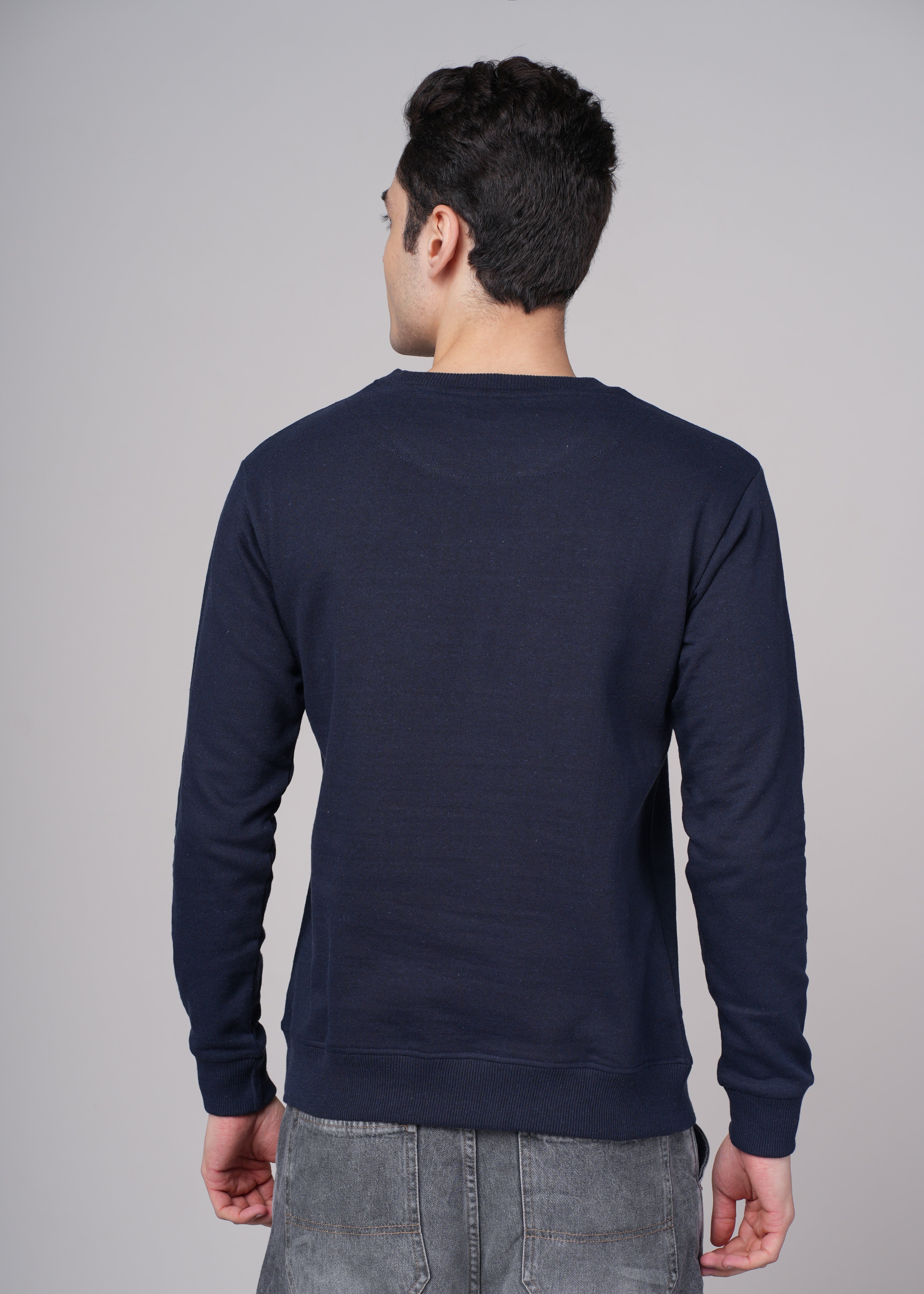 Men Navy Blue Cotton Regular Sweatshirt