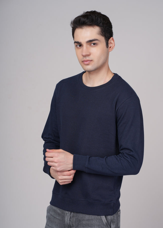 Men Navy Blue Cotton Regular Sweatshirt