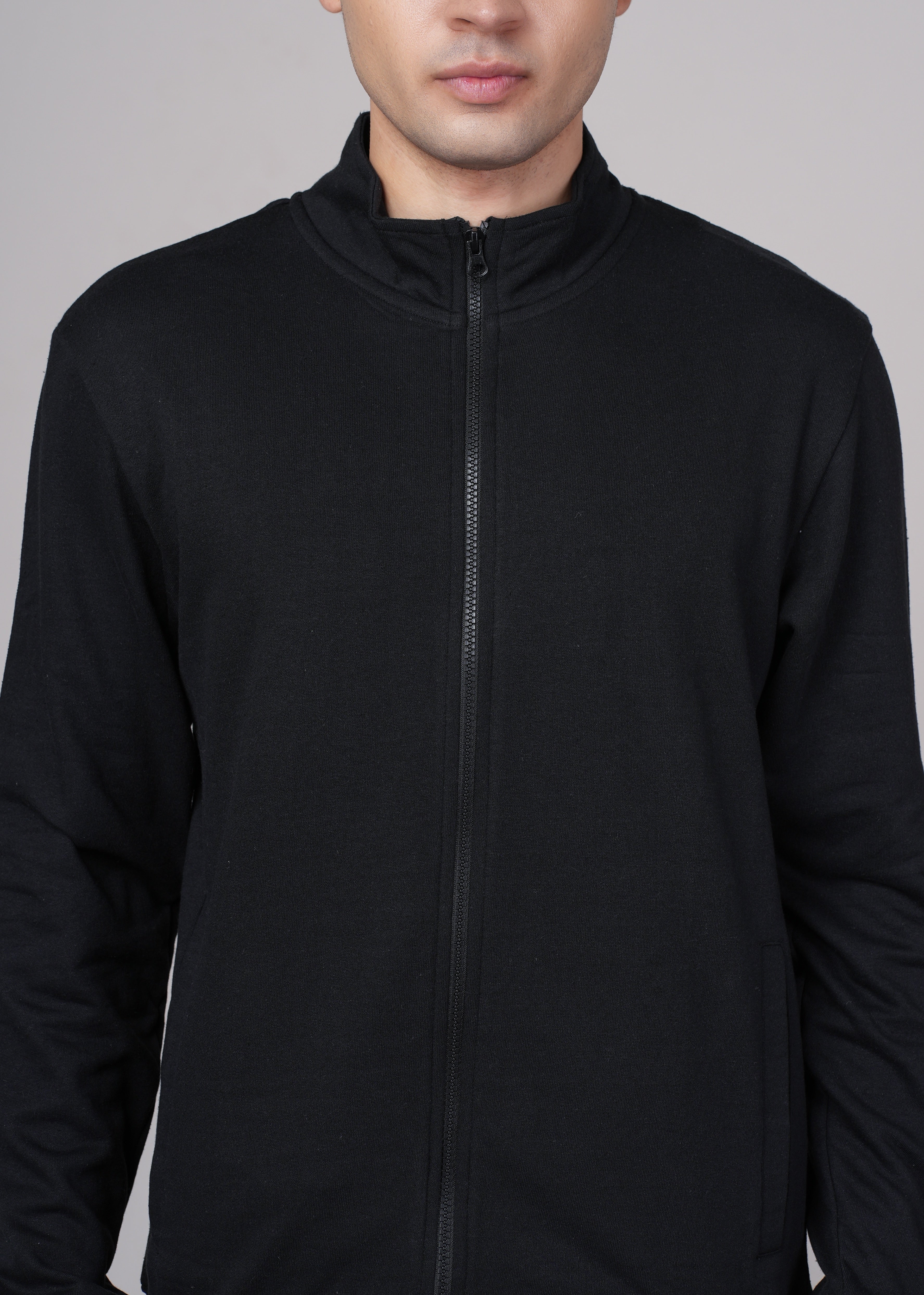 Men Black Cotton Regular Jacket