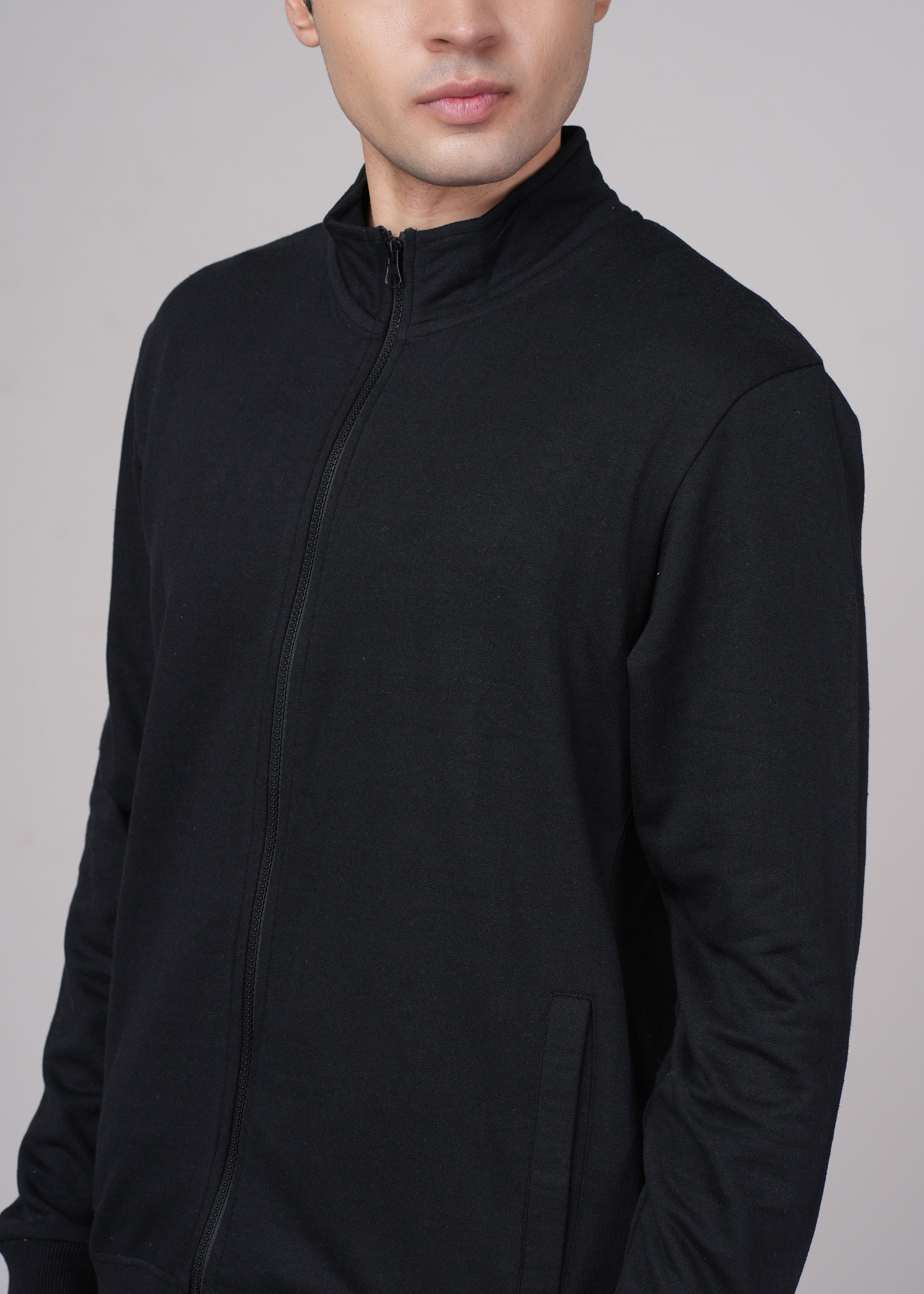Men Black Cotton Regular Jacket