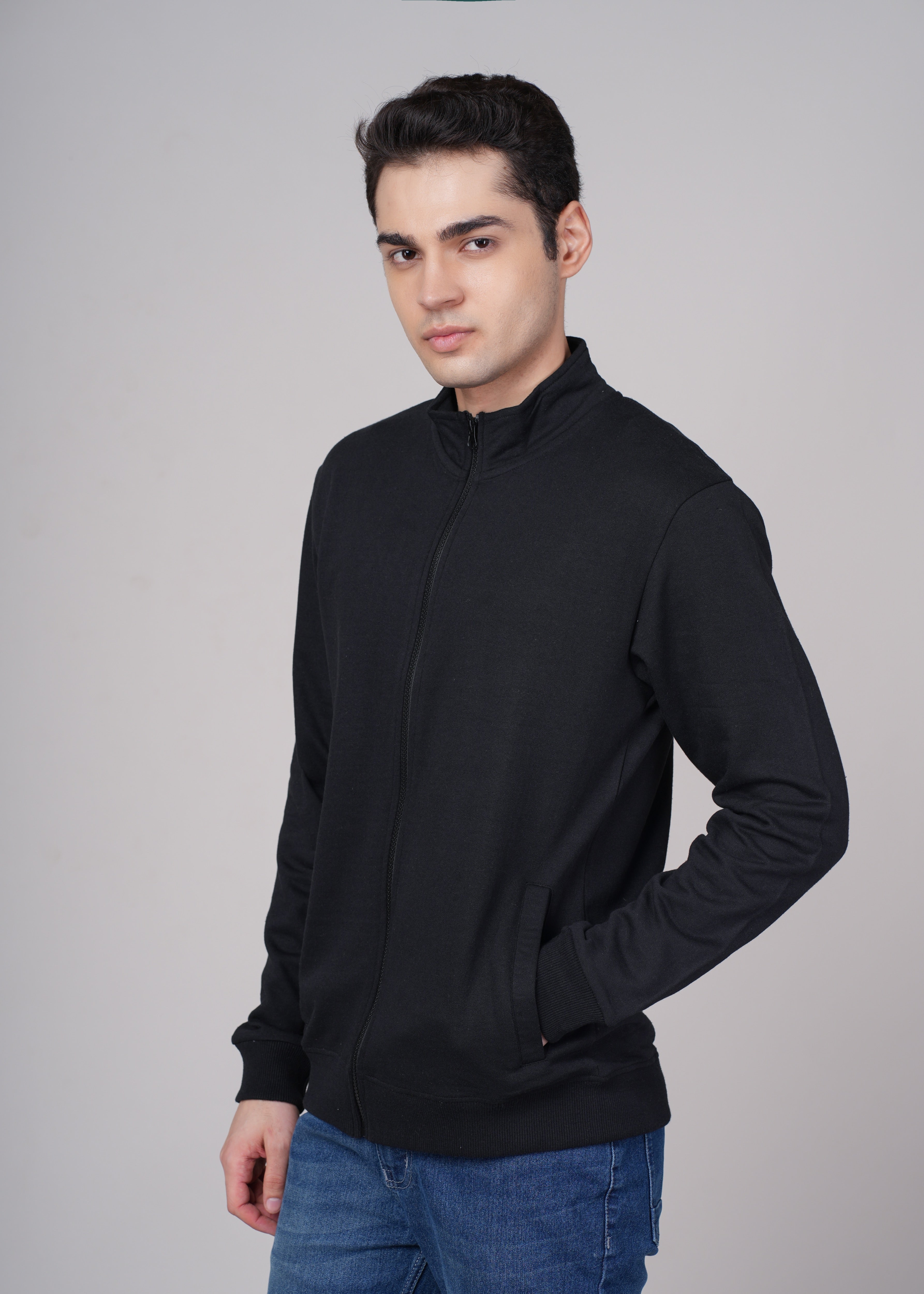 Men Black Cotton Regular Jacket