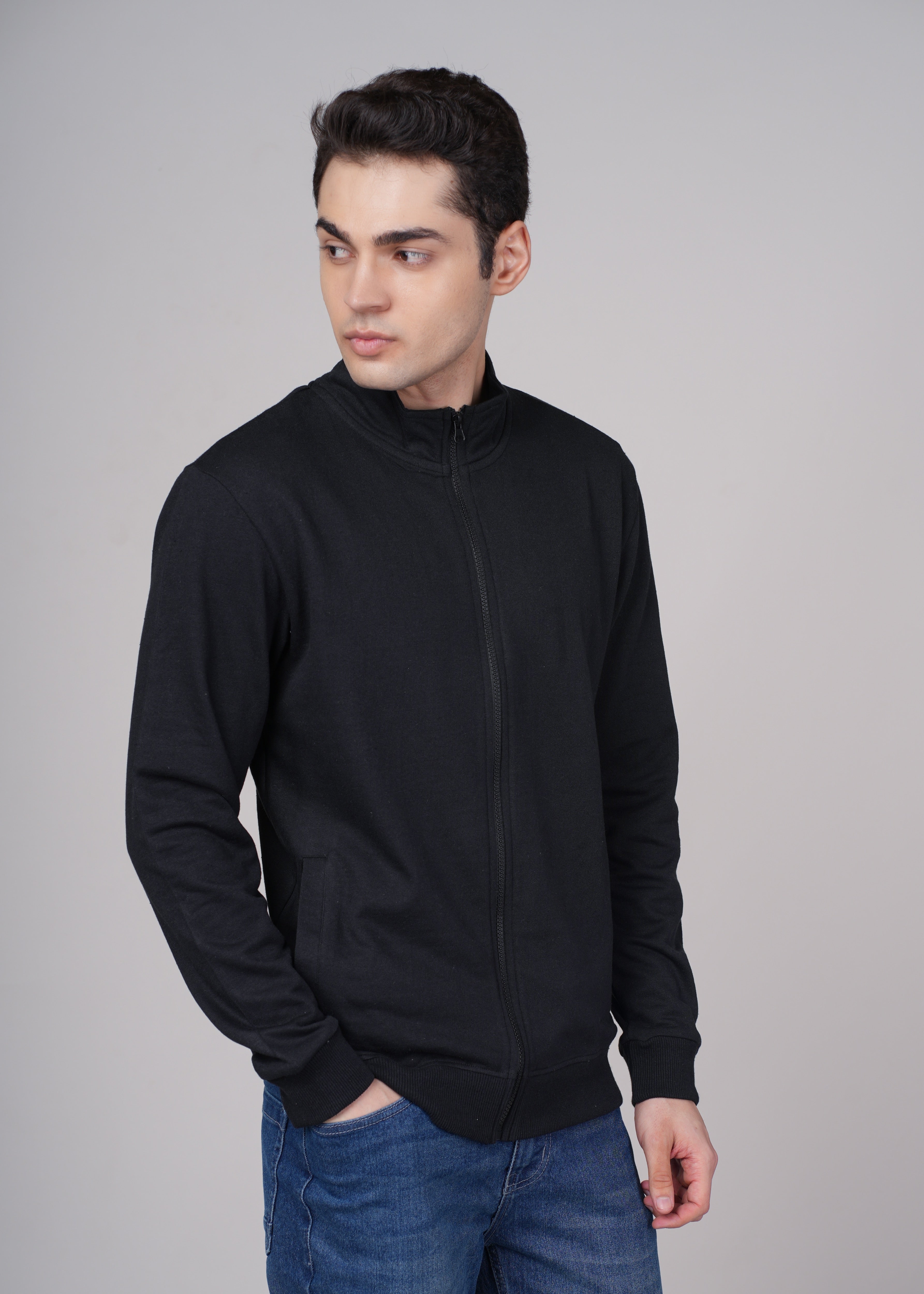 Men Black Cotton Regular Jacket