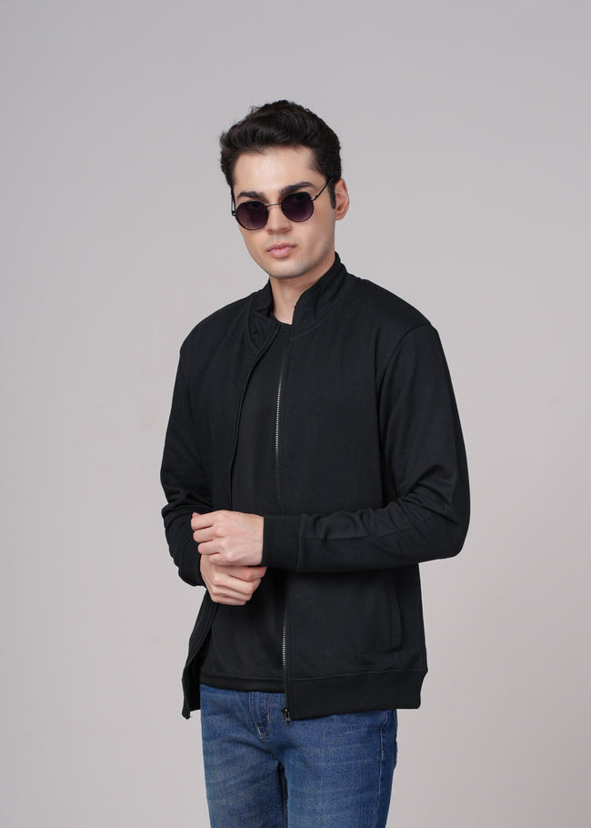 Men Black Cotton Regular Jacket