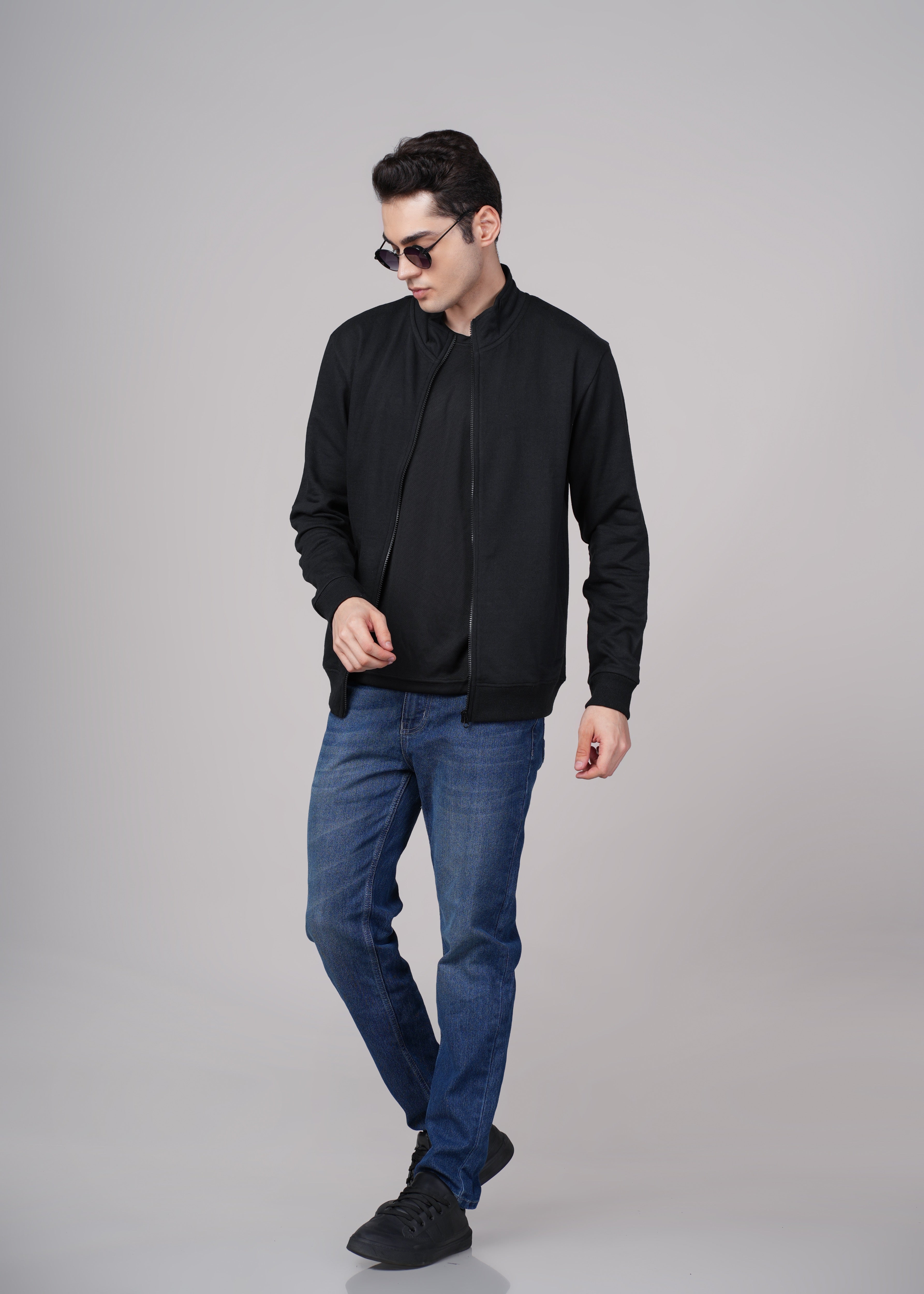 Men Black Cotton Regular Jacket