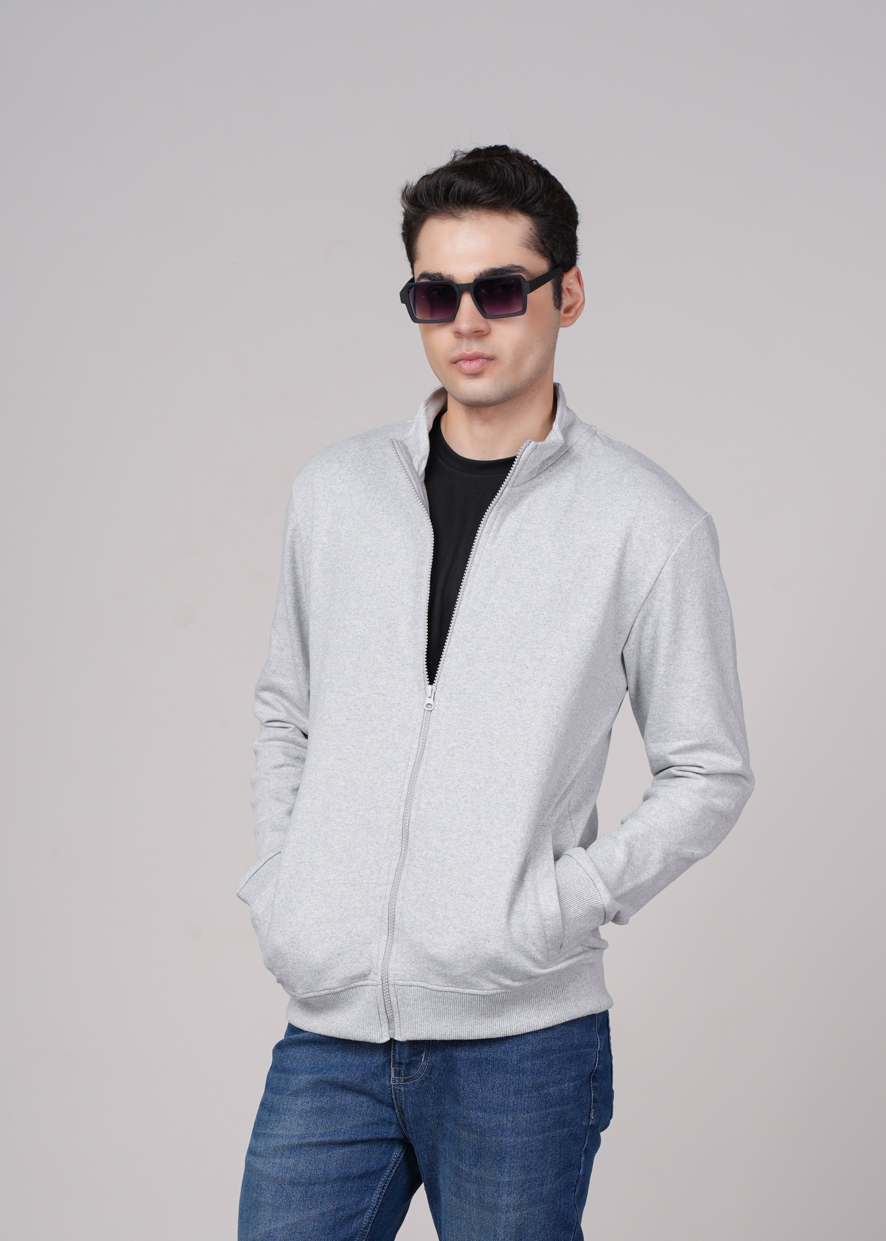 Men Grey Cotton Jacket