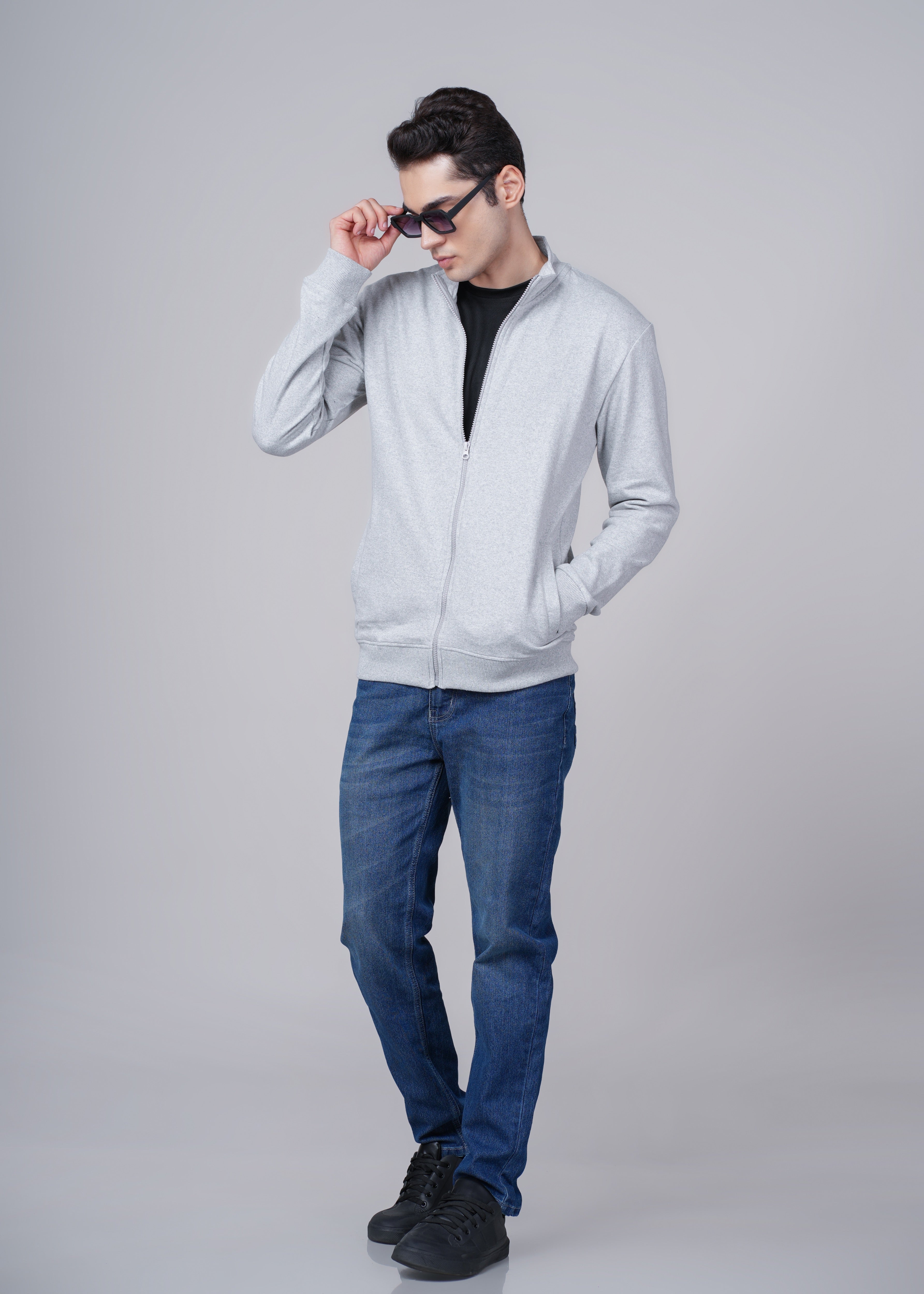 Men Grey Cotton Jacket