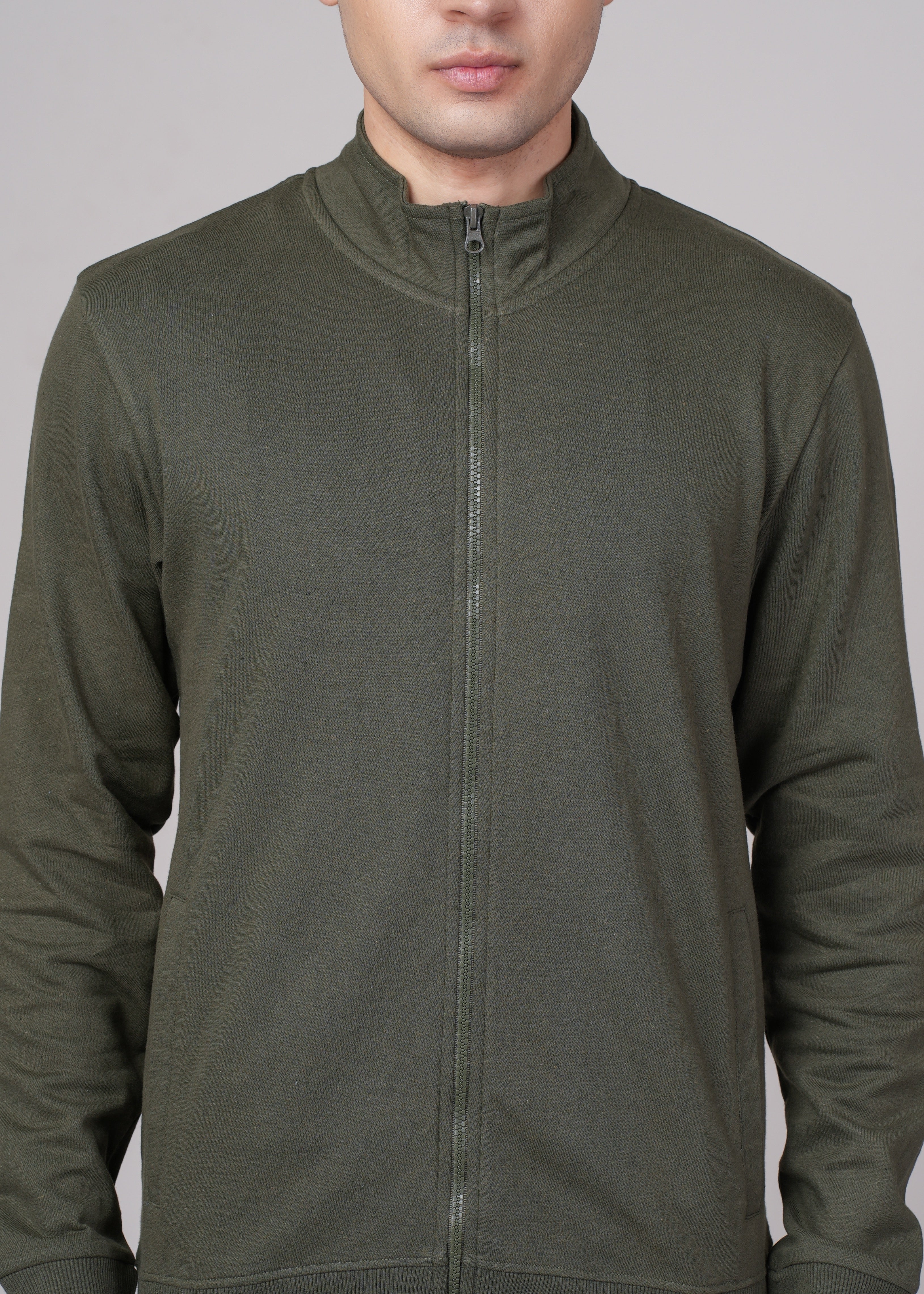 Men Olive Cotton Regular Jacket
