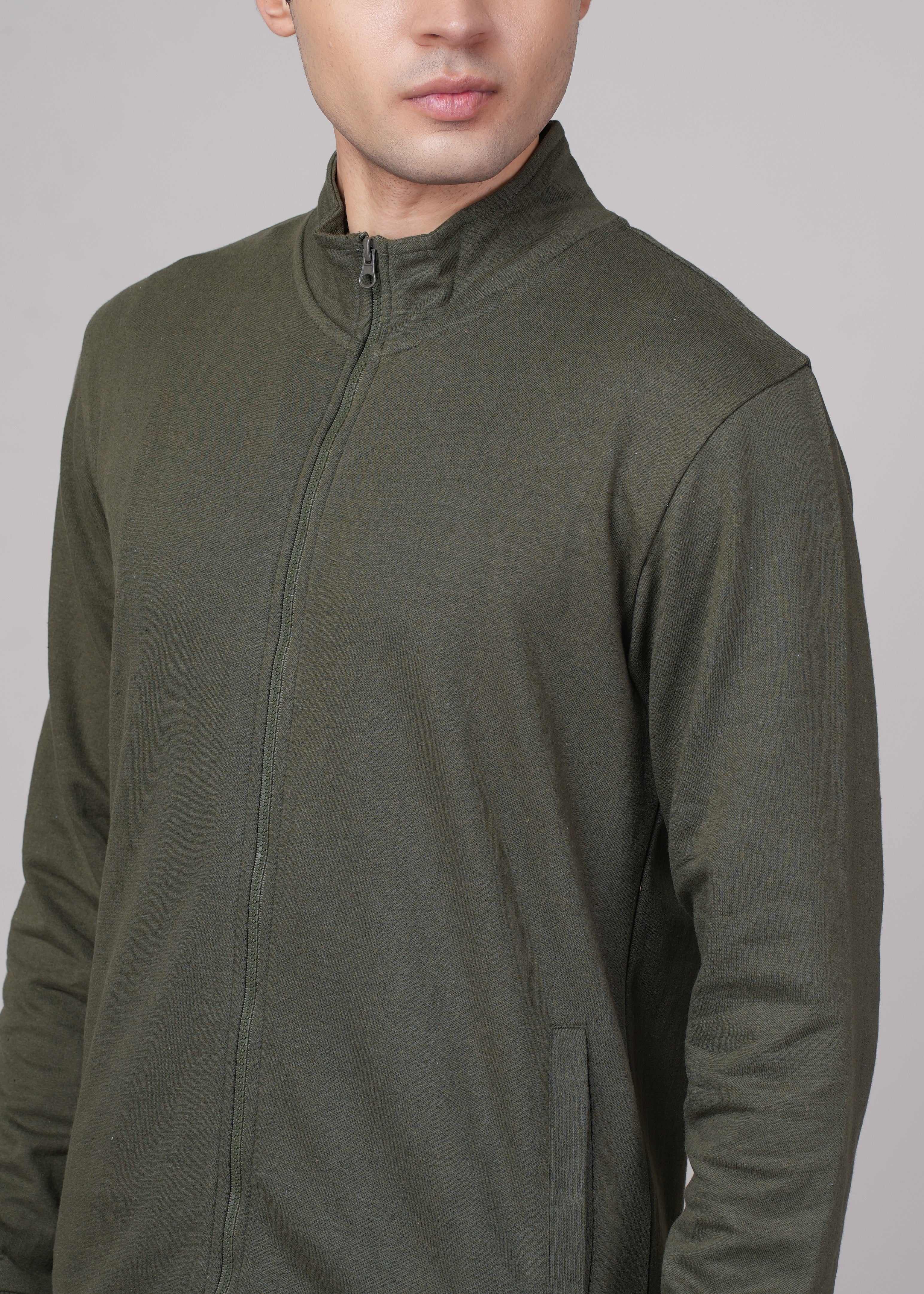 Men Olive Cotton Regular Jacket