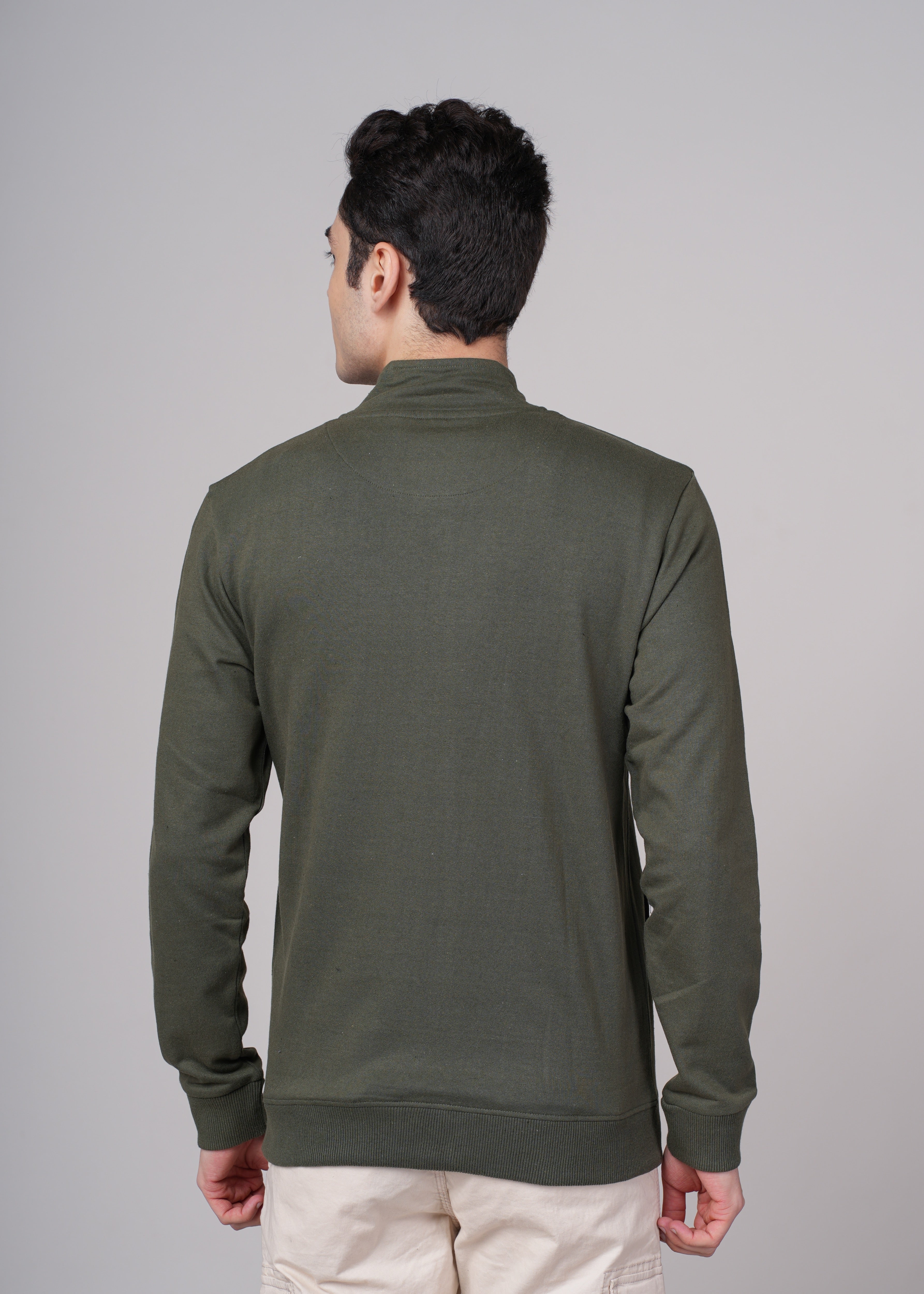 Men Olive Cotton Regular Jacket