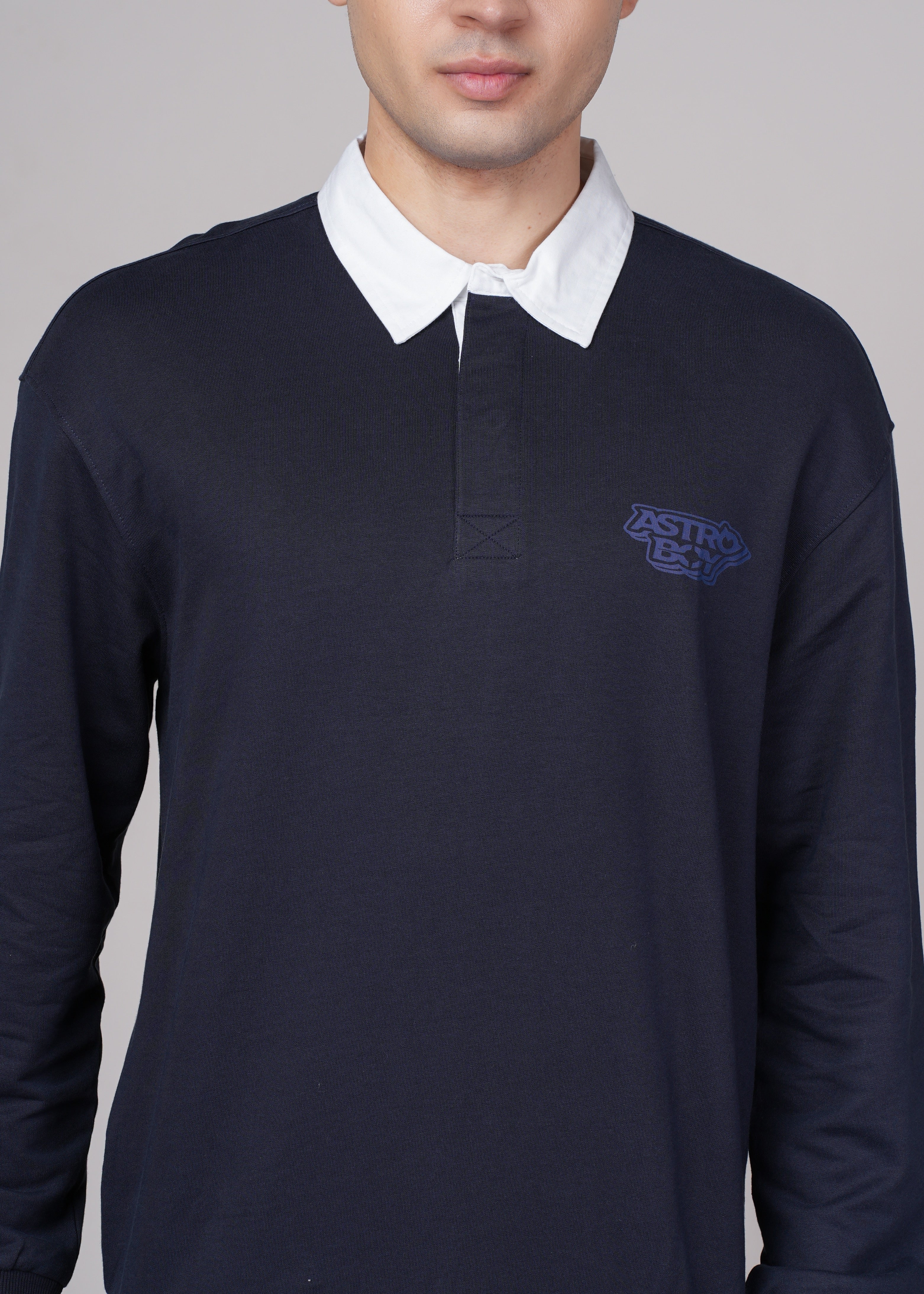 Men Navy Blue Cotton Regular Sweatshirt