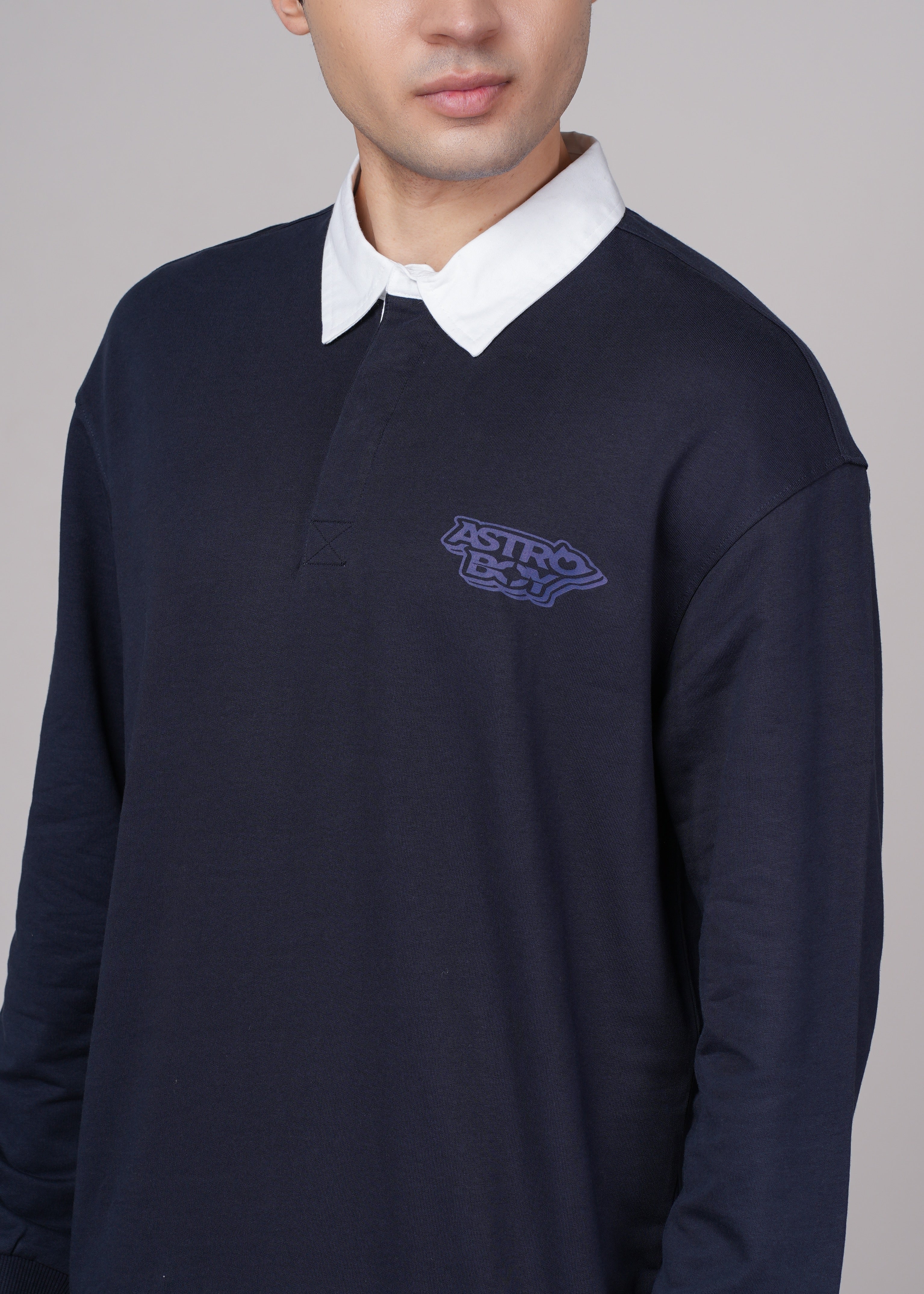 Men Navy Blue Cotton Regular Sweatshirt