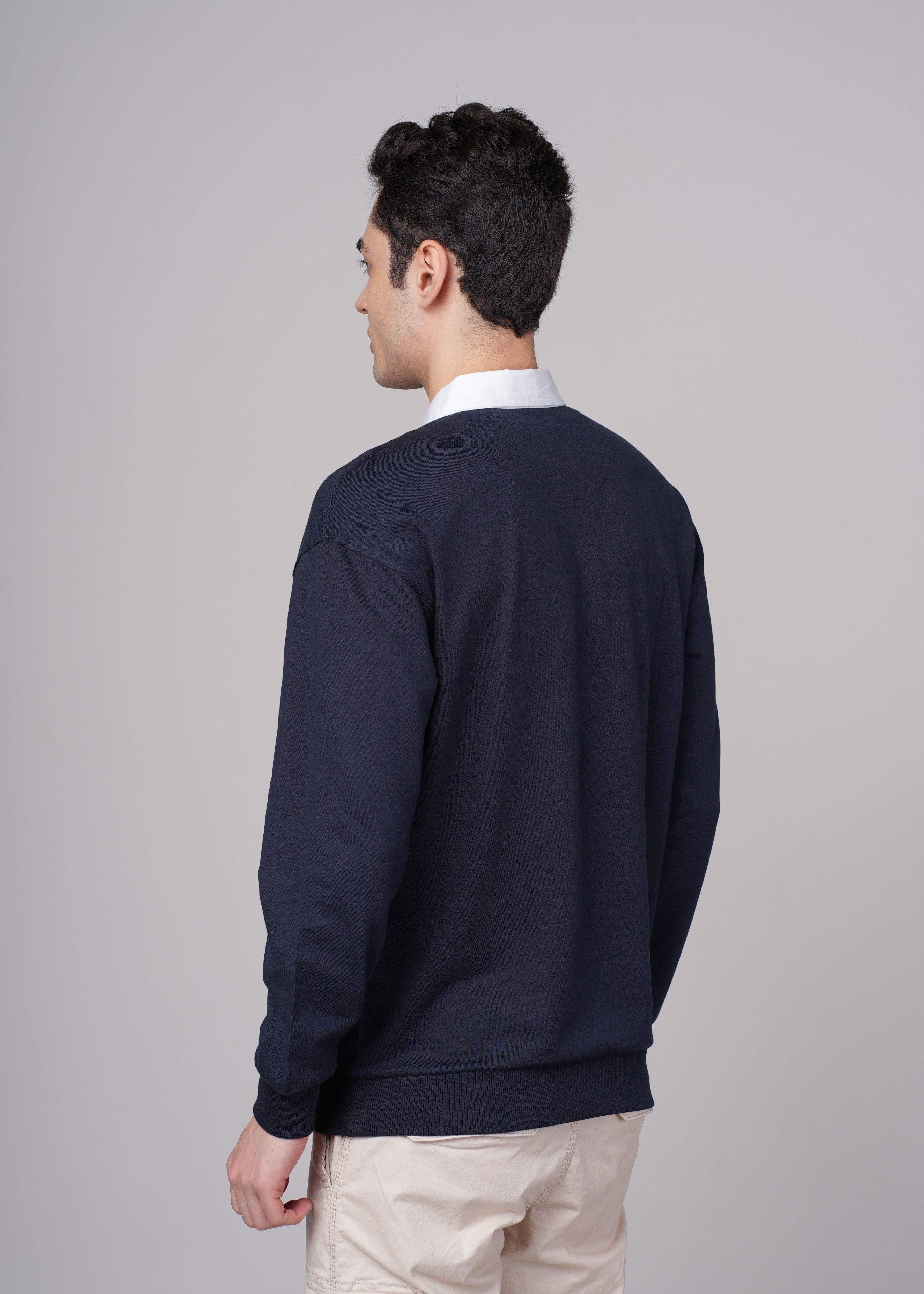 Men Navy Blue Cotton Regular Sweatshirt