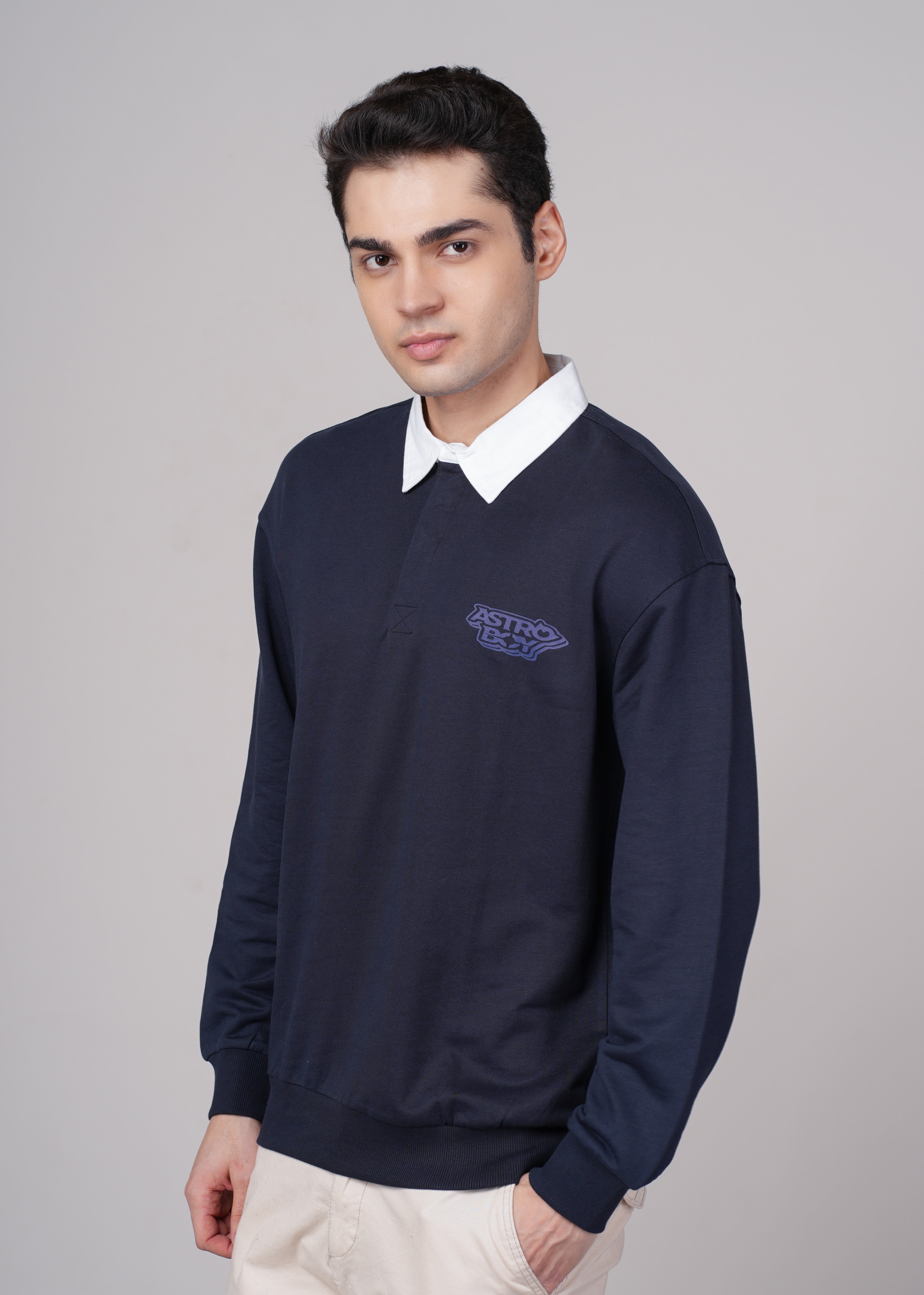 Men Navy Blue Cotton Regular Sweatshirt