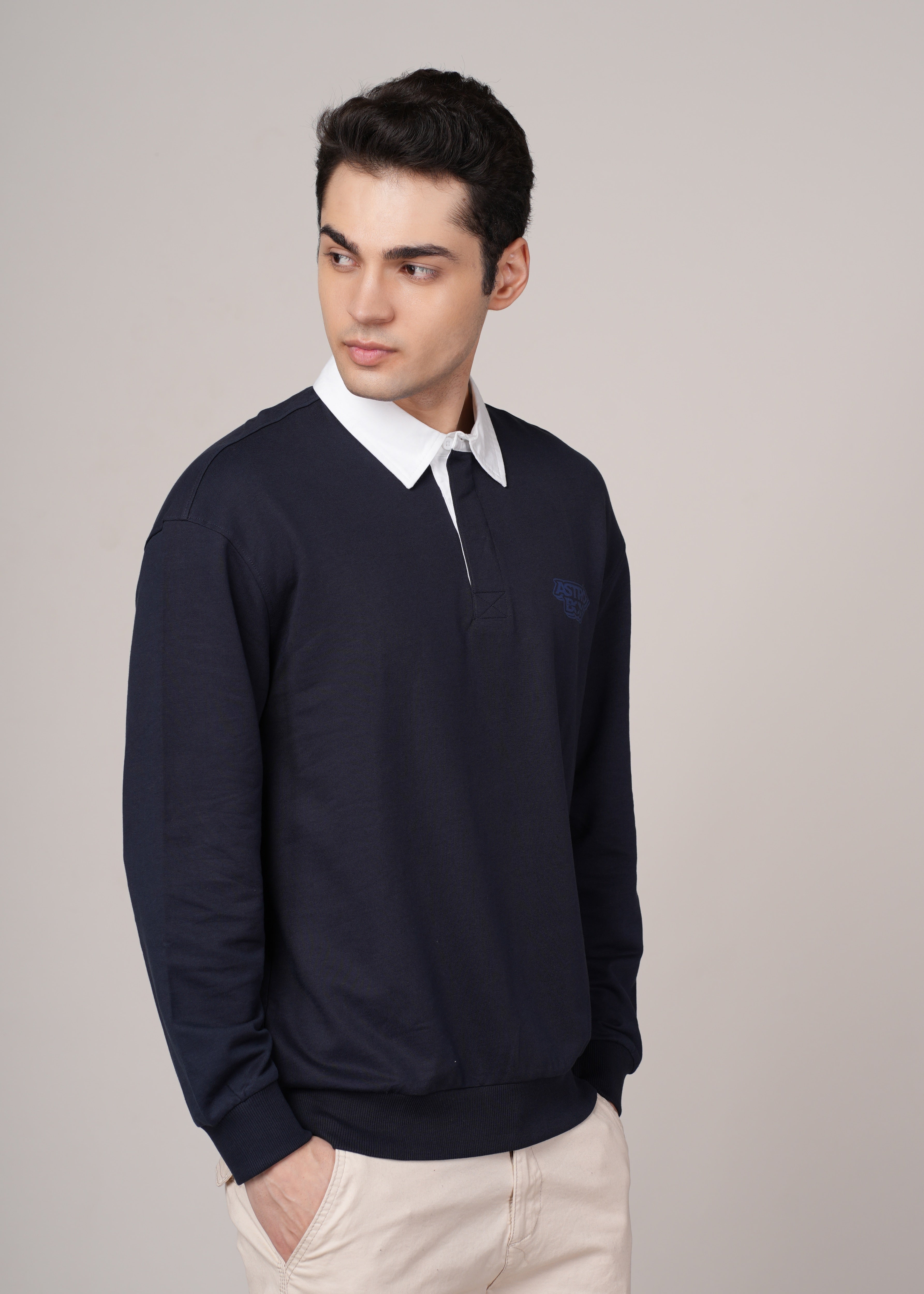 Men Navy Blue Cotton Regular Sweatshirt