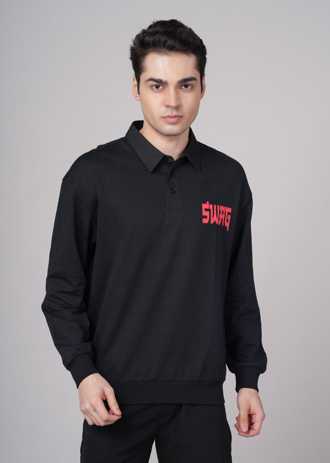 Mens Black Cotton Regular Sweatshirt
