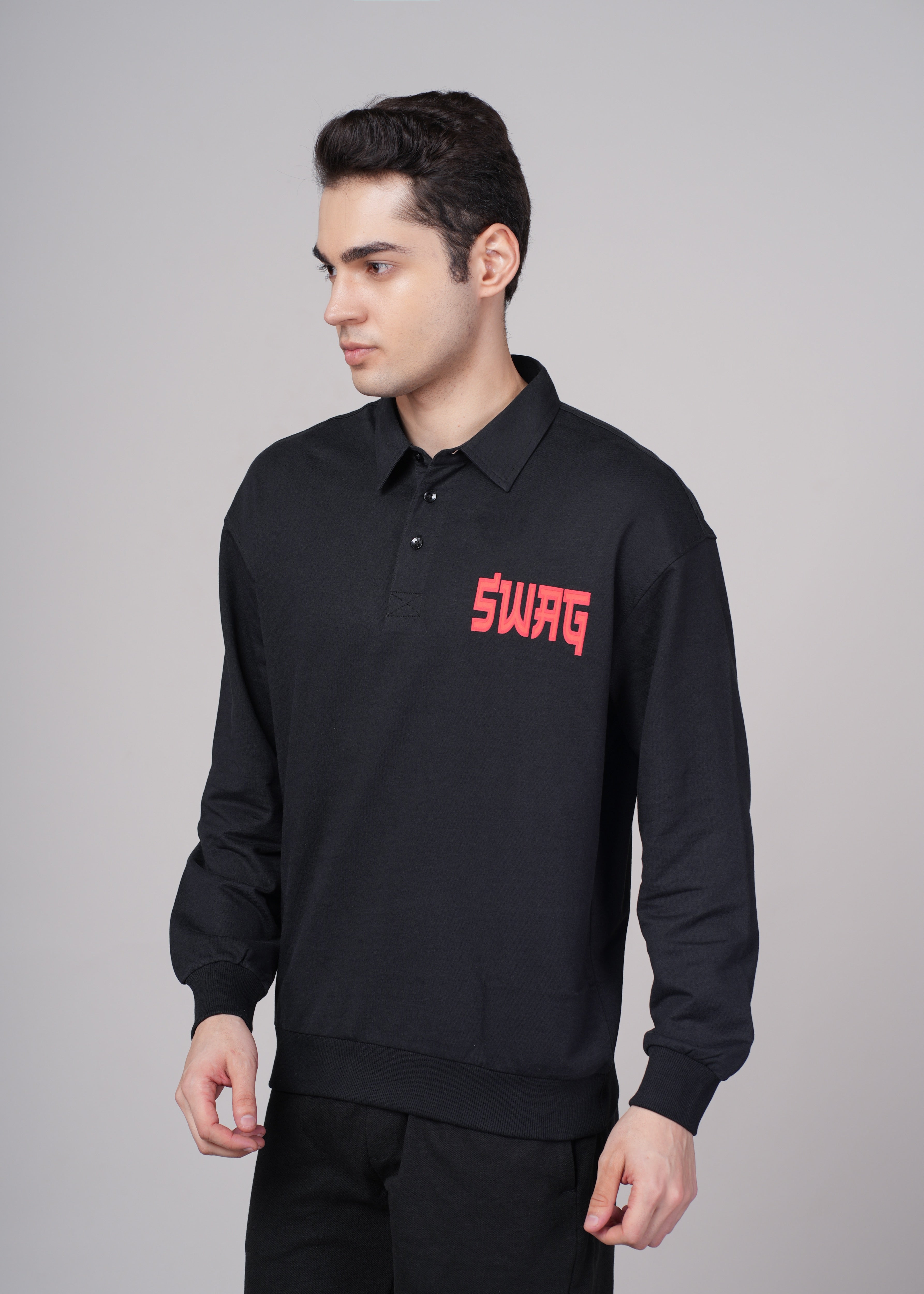 Mens Black Cotton Regular Sweatshirt