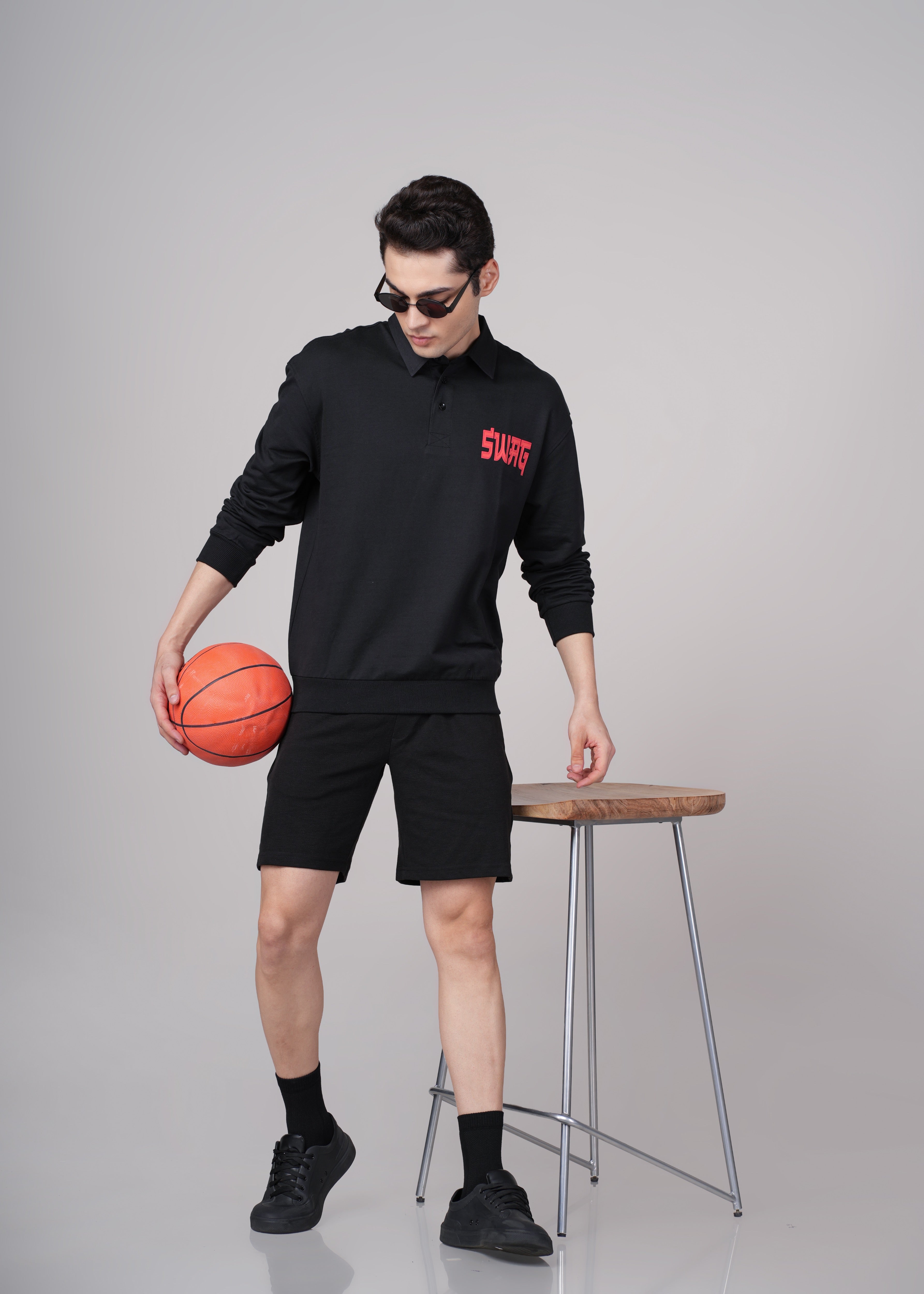 Mens Black Cotton Regular Sweatshirt