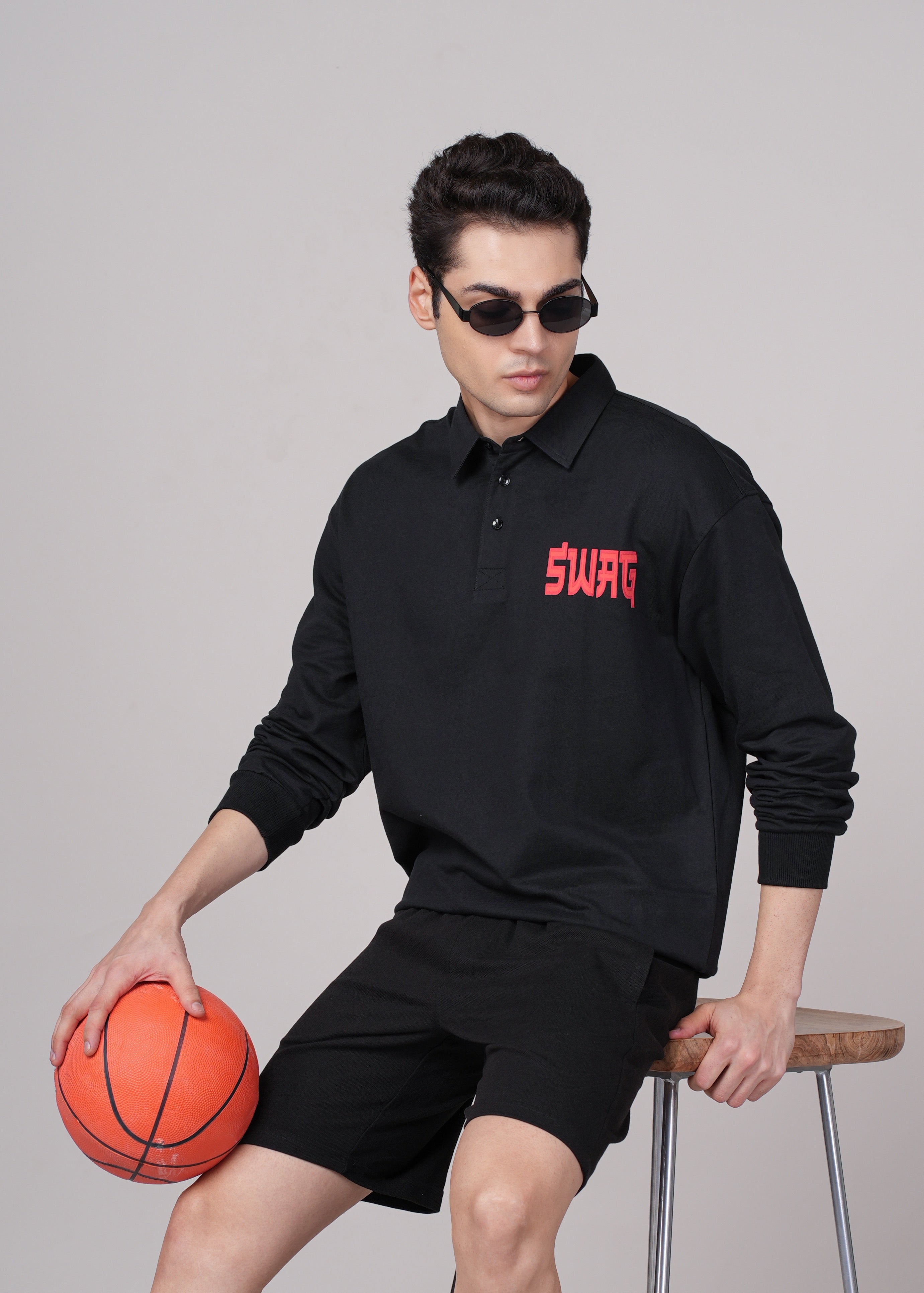 Mens Black Cotton Regular Sweatshirt