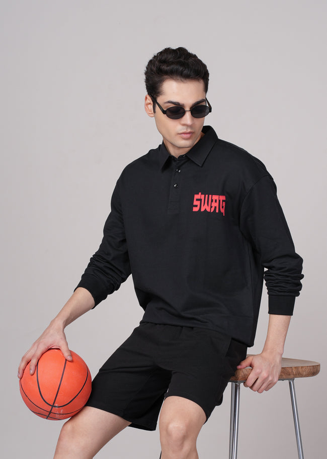 Mens Black Cotton Regular Sweatshirt