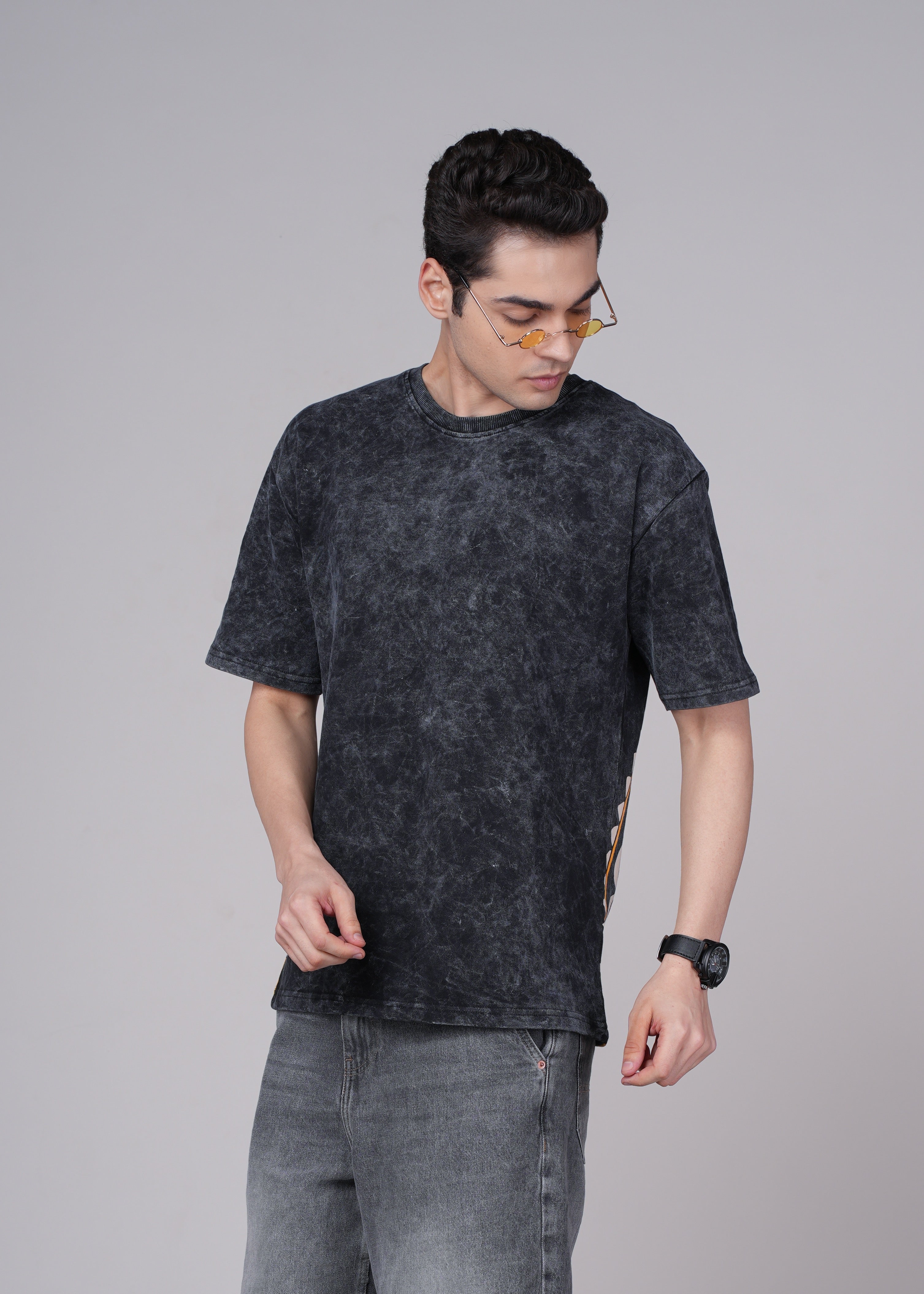 Mens Black Cotton Oversized T-Shirt