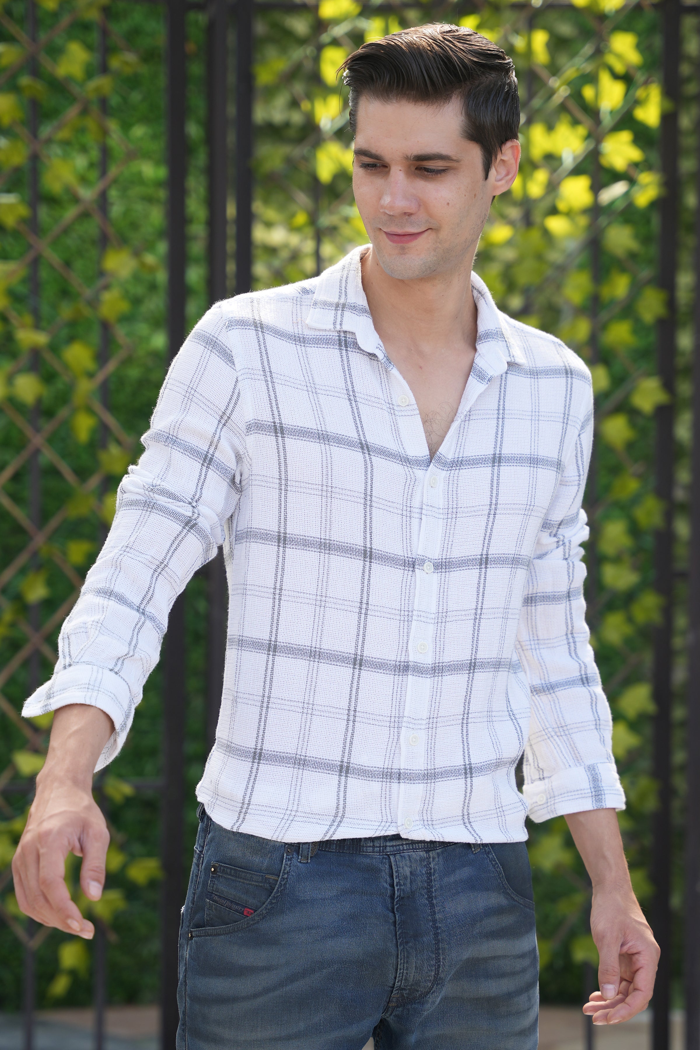 Men Textured Check Shirt
