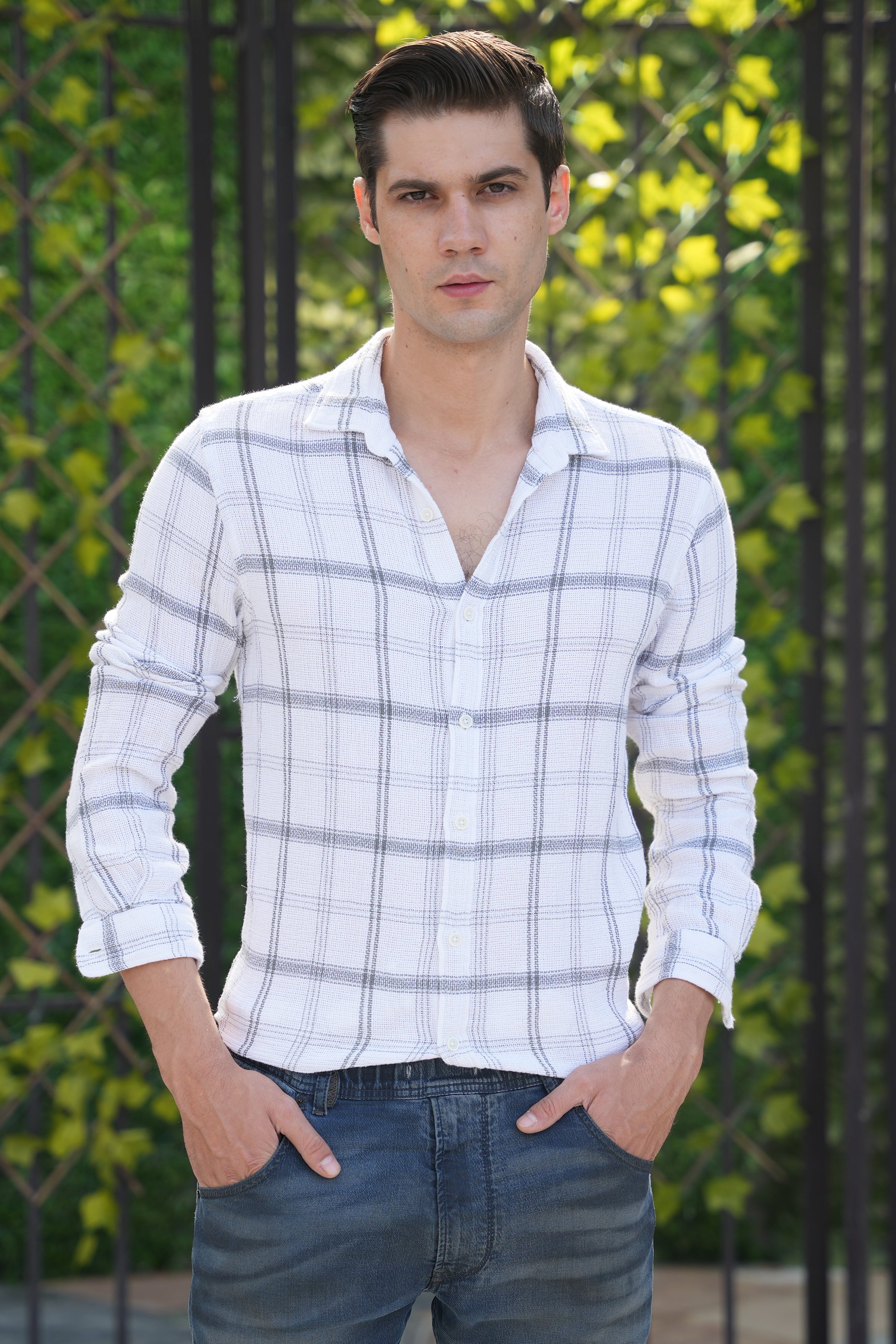 Men Textured Check Shirt