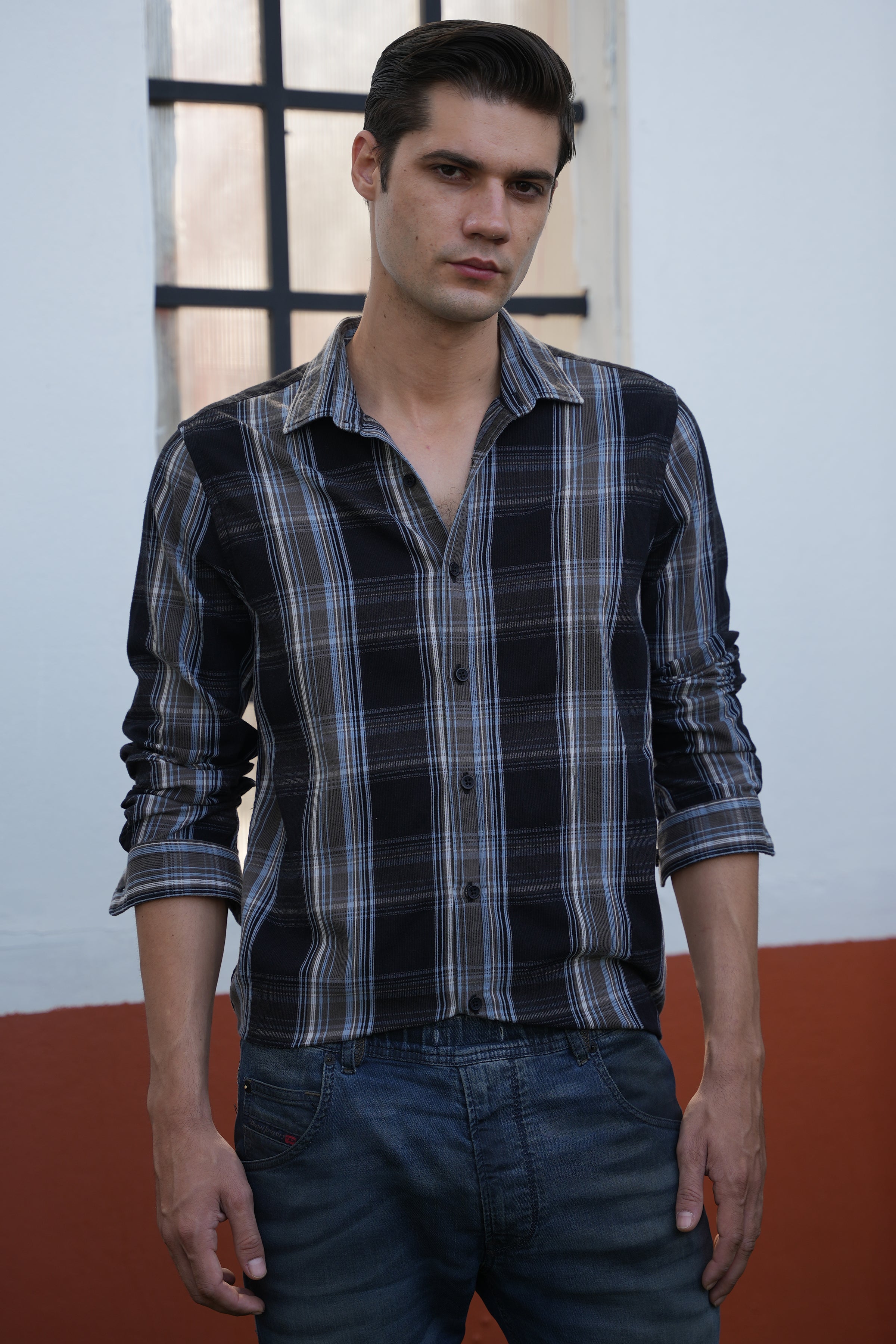 Men Corduroy Check Shirt