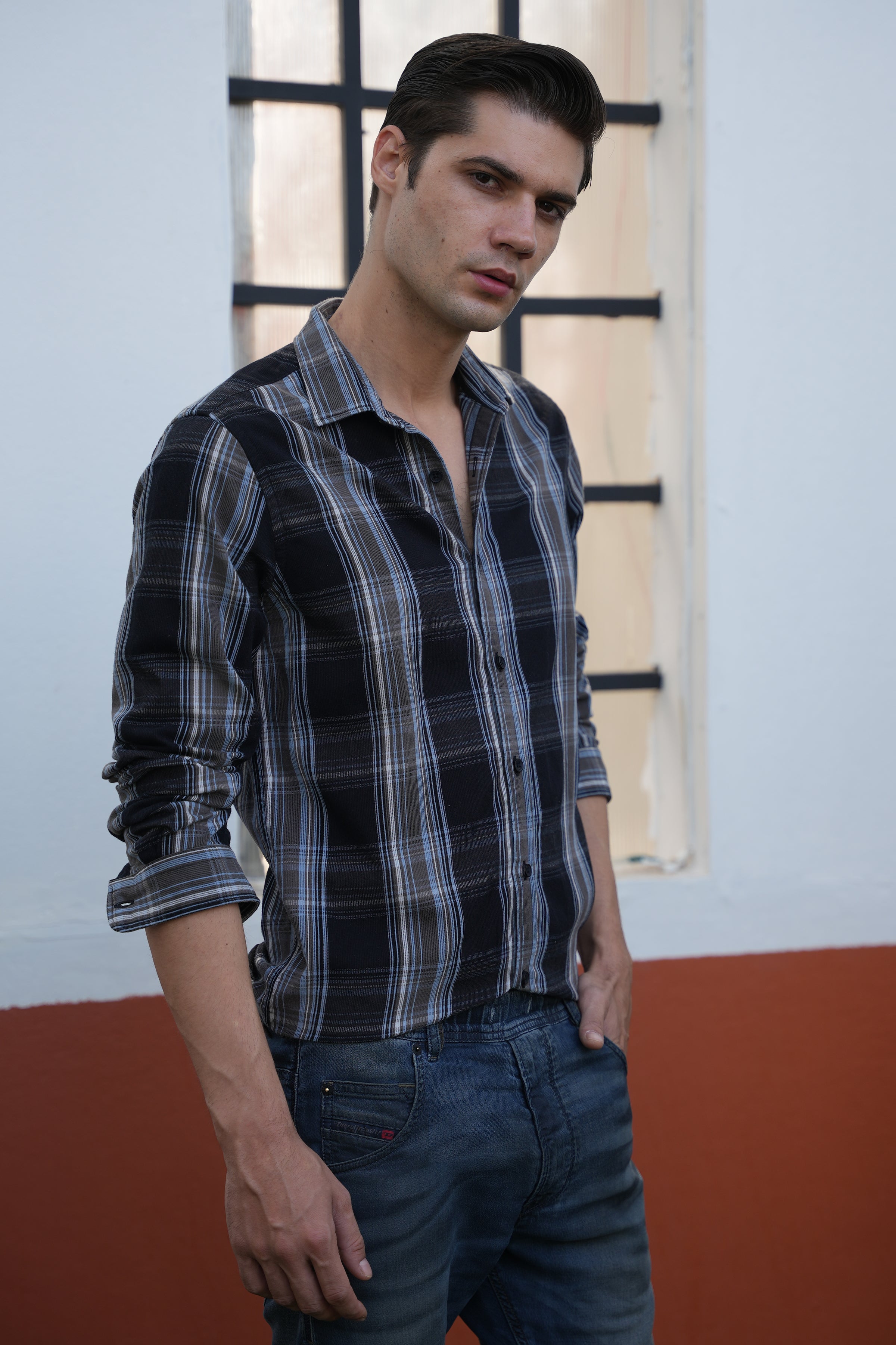 Men Corduroy Check Shirt