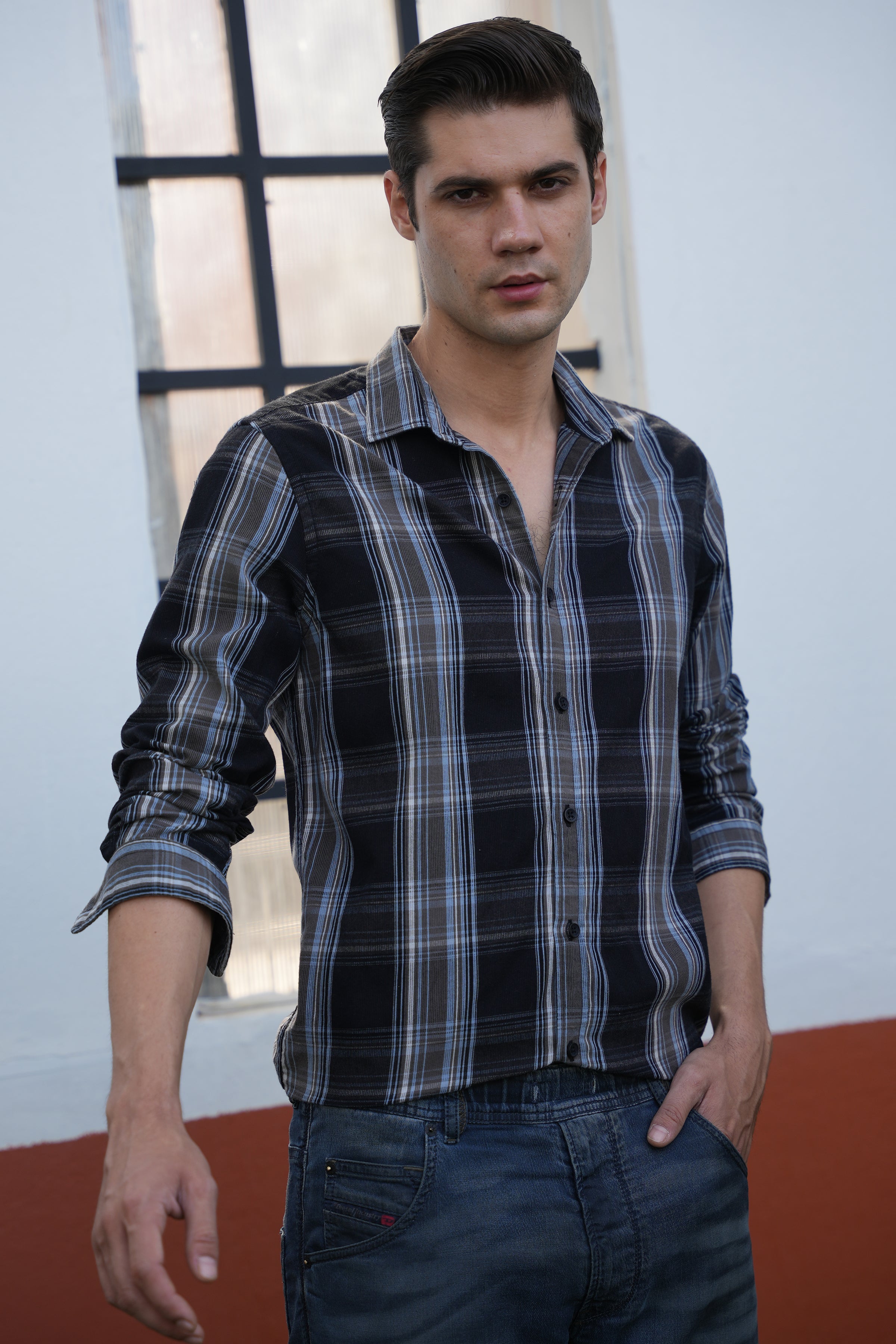 Men Corduroy Check Shirt