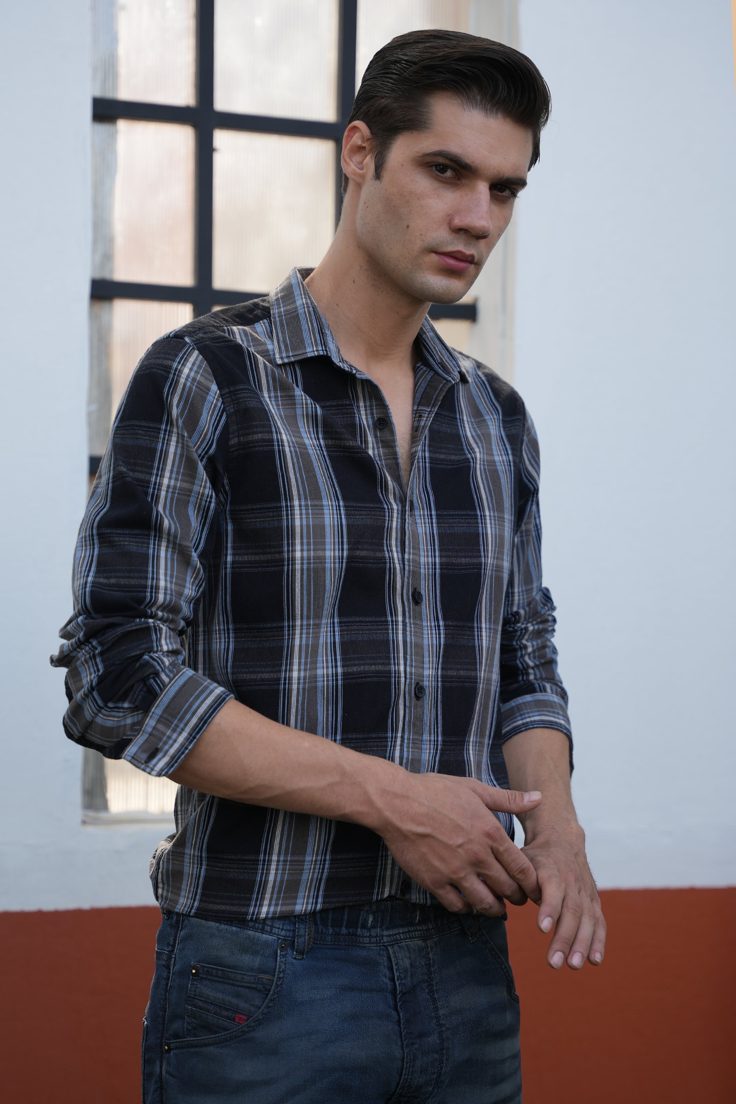 Men Corduroy Check Shirt
