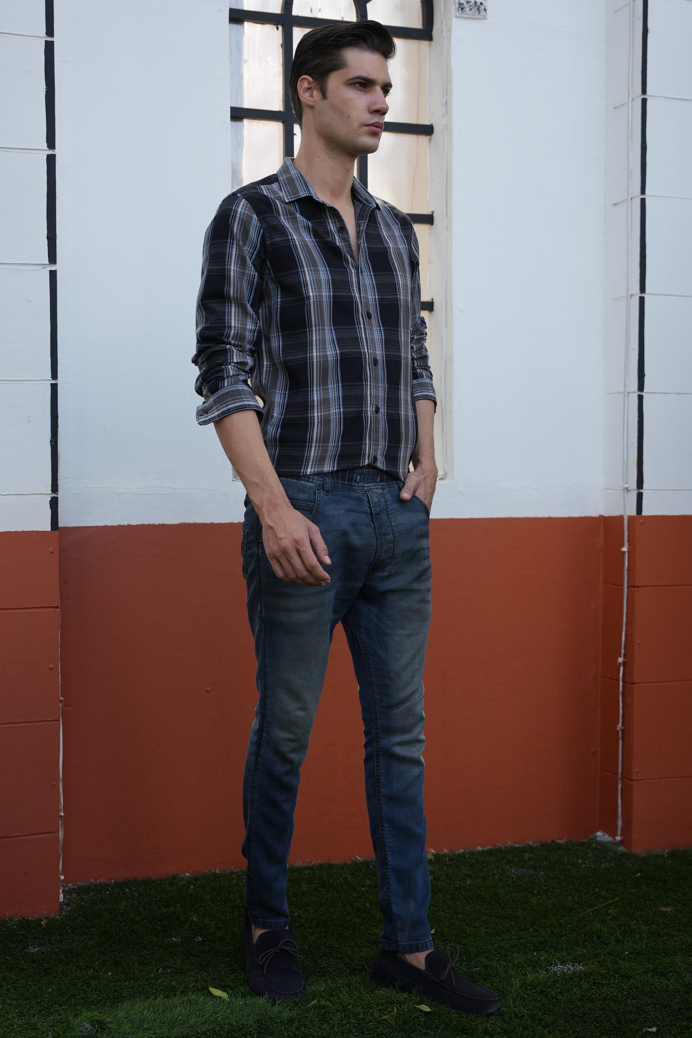 Men Corduroy Check Shirt