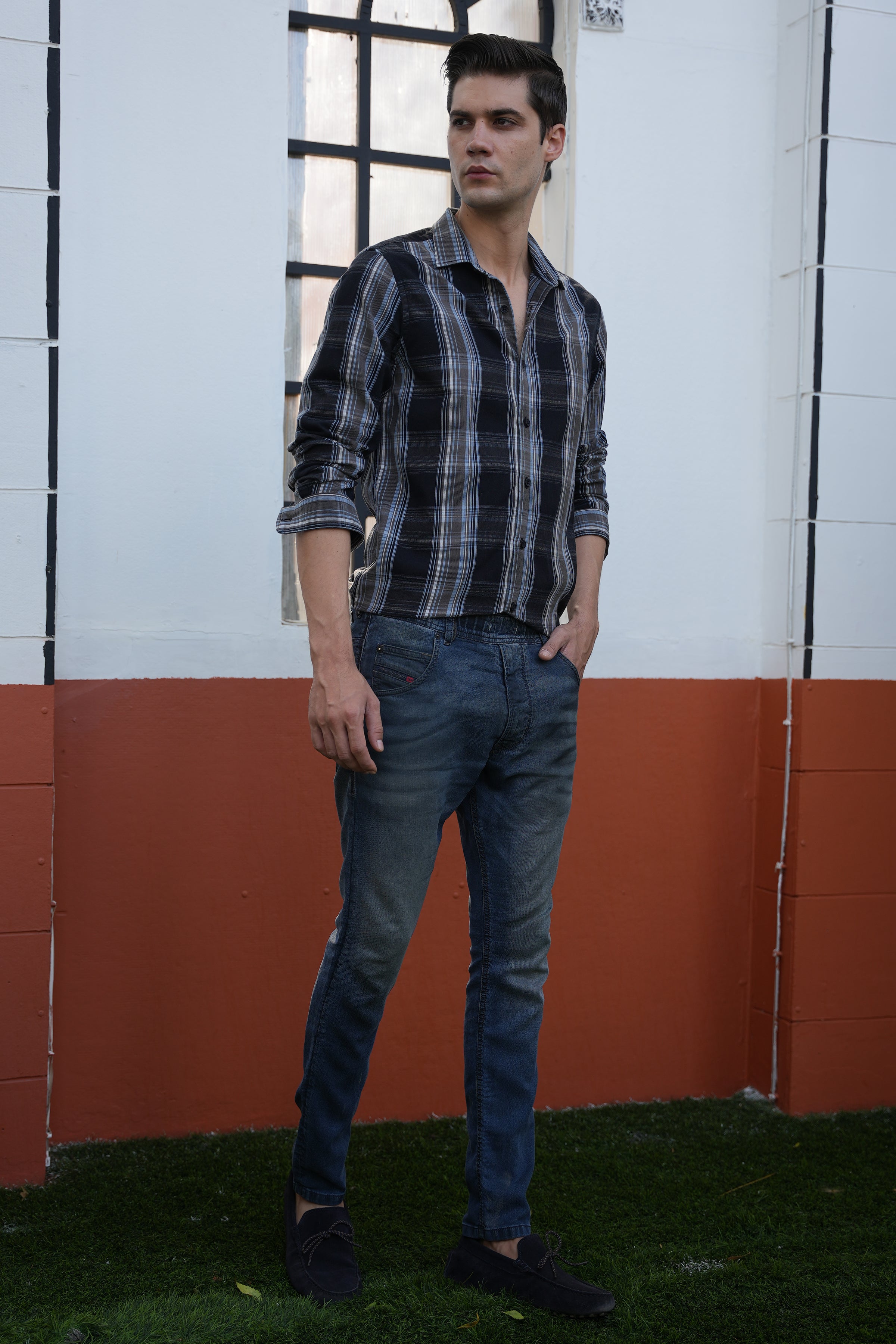 Men Corduroy Check Shirt