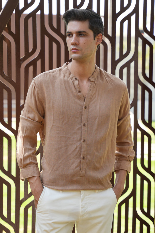 Men River Linen Kurta Khaki Vibe