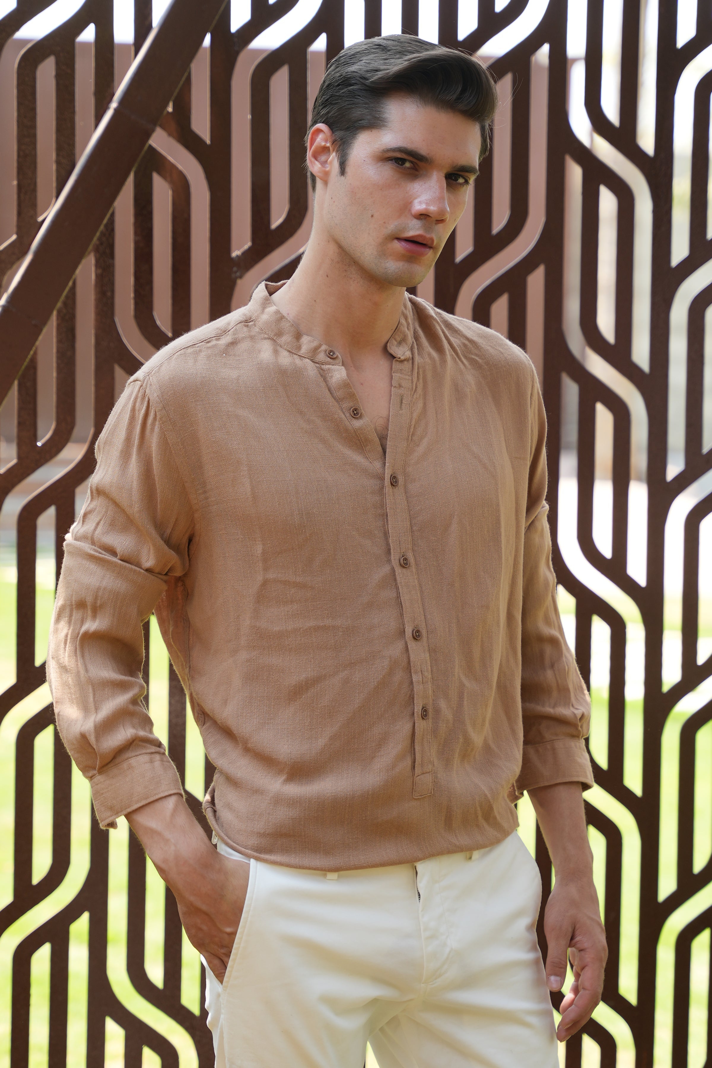 Men River Linen Kurta Khaki Vibe
