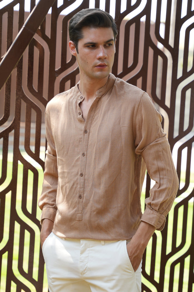 Men River Linen Kurta Khaki Vibe